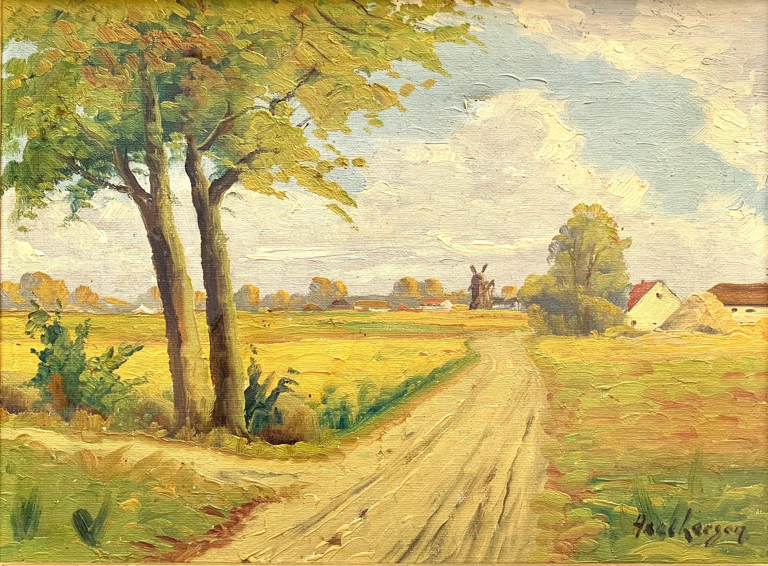 Un bellissimo dipinto a olio di paesaggio naturalistico della metà del secolo. Il motivo è una strada di ghiaia che porta verso alcune case scandinave, forse danesi, in lontananza.

Il dipinto è conservato in colori tranquilli e terrosi della