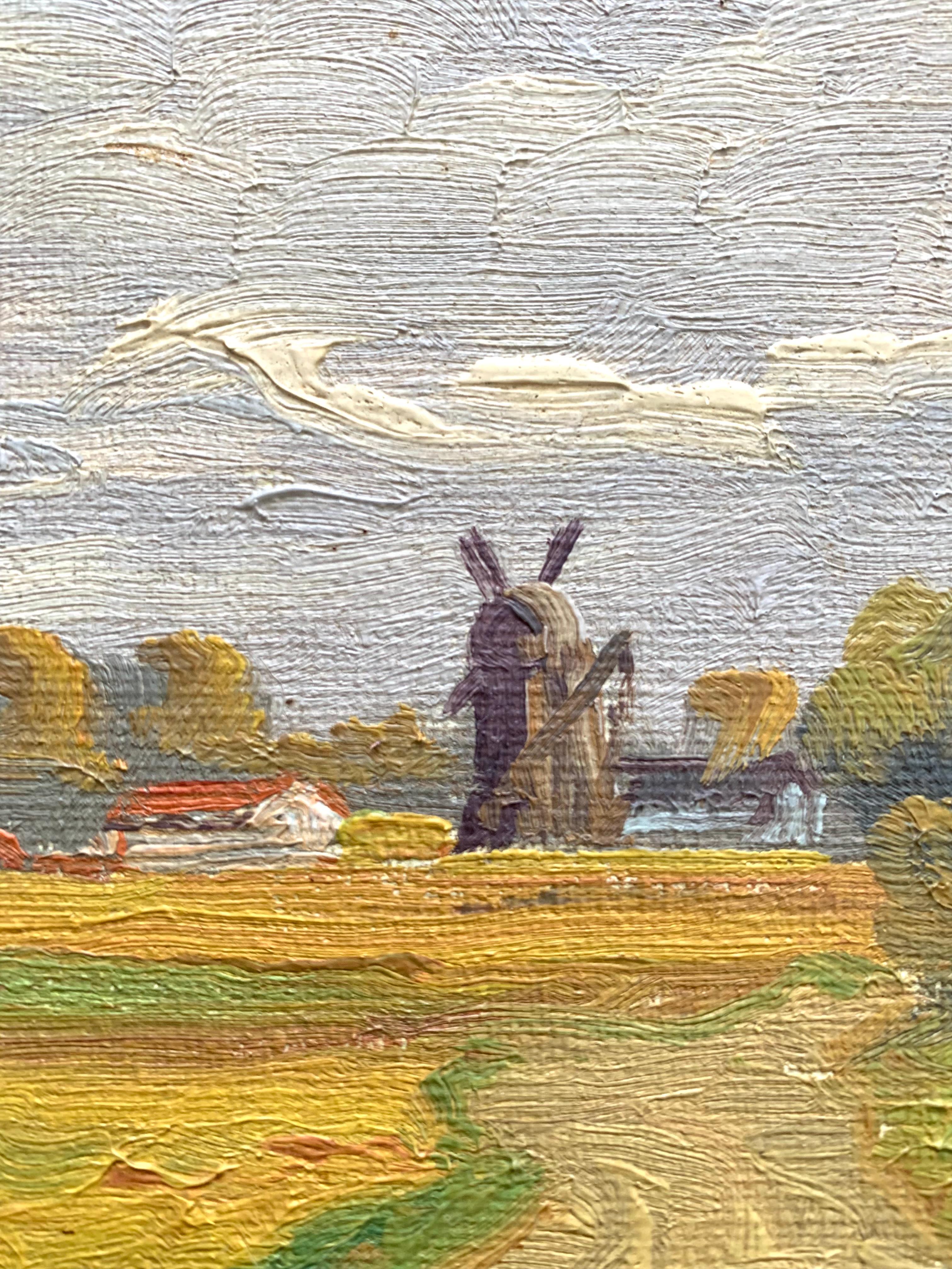 Danese Dipinto olio su tela della metà del secolo scorso raffigurante un paesaggio di campagna scandinavo in vendita
