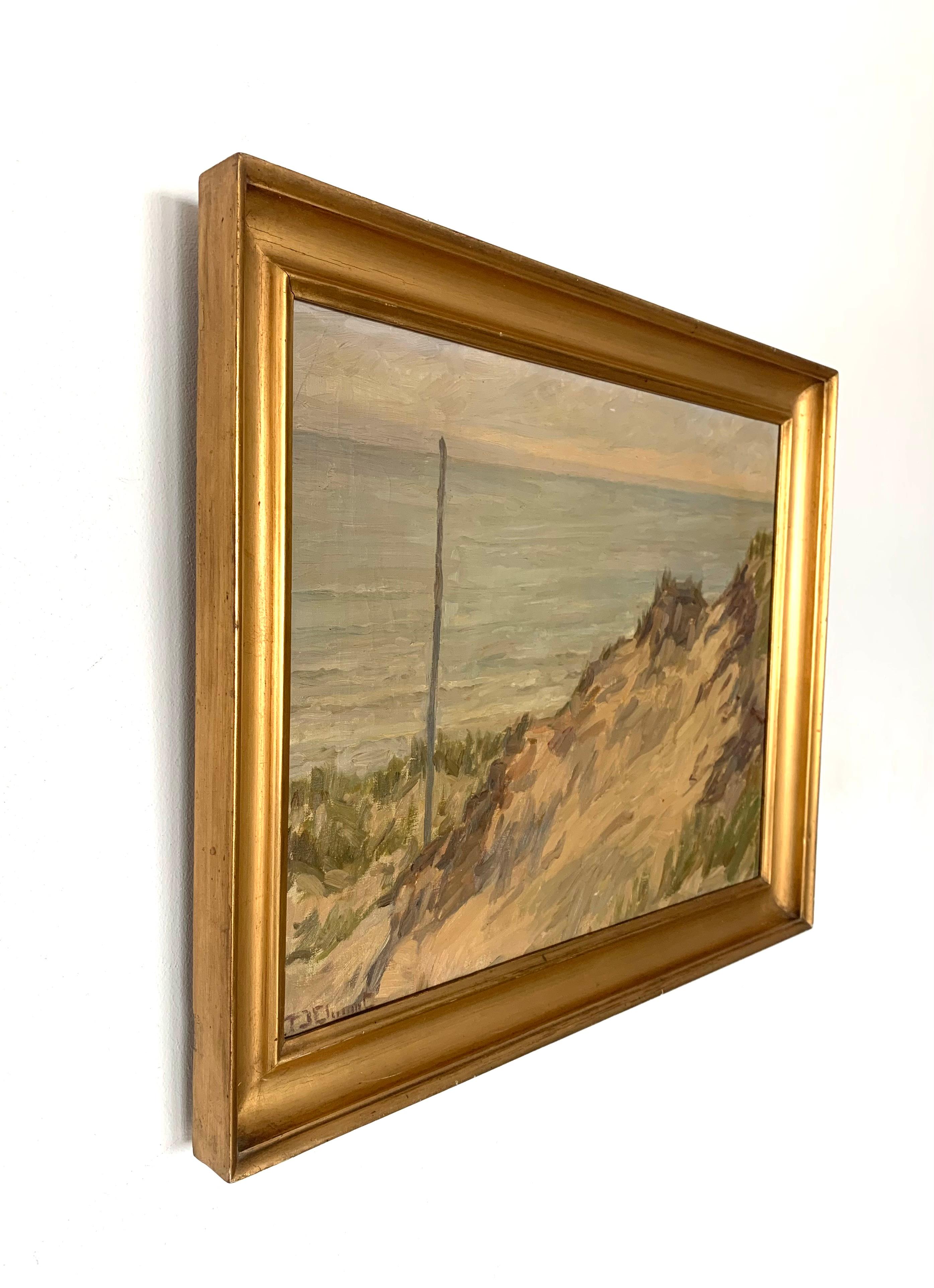 Ölgemälde einer Küstenlandschaft aus der Mitte des Jahrhunderts in erdigen Farben (Romantik) im Angebot