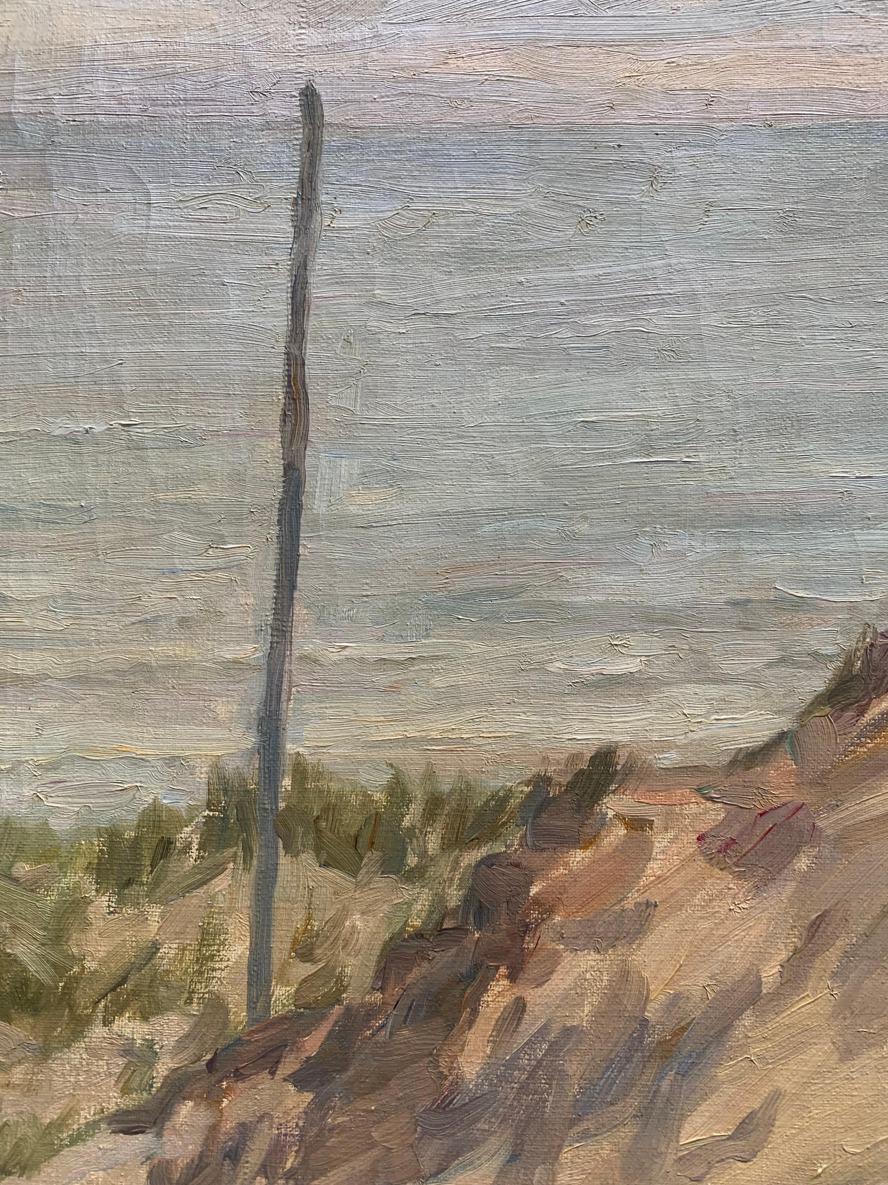 Ölgemälde einer Küstenlandschaft aus der Mitte des Jahrhunderts in erdigen Farben (Dänisch) im Angebot