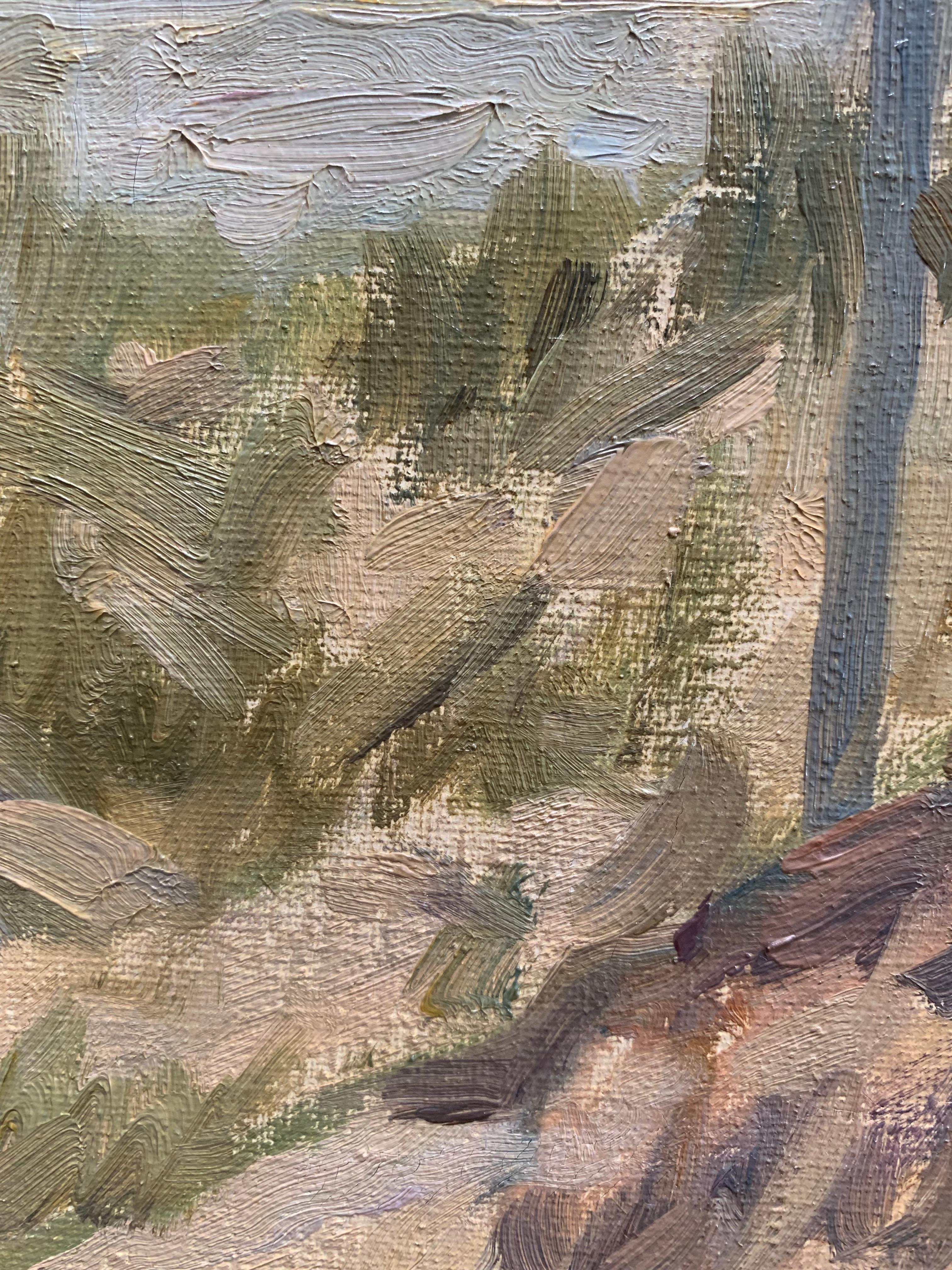 Ölgemälde einer Küstenlandschaft aus der Mitte des Jahrhunderts in erdigen Farben (20. Jahrhundert) im Angebot