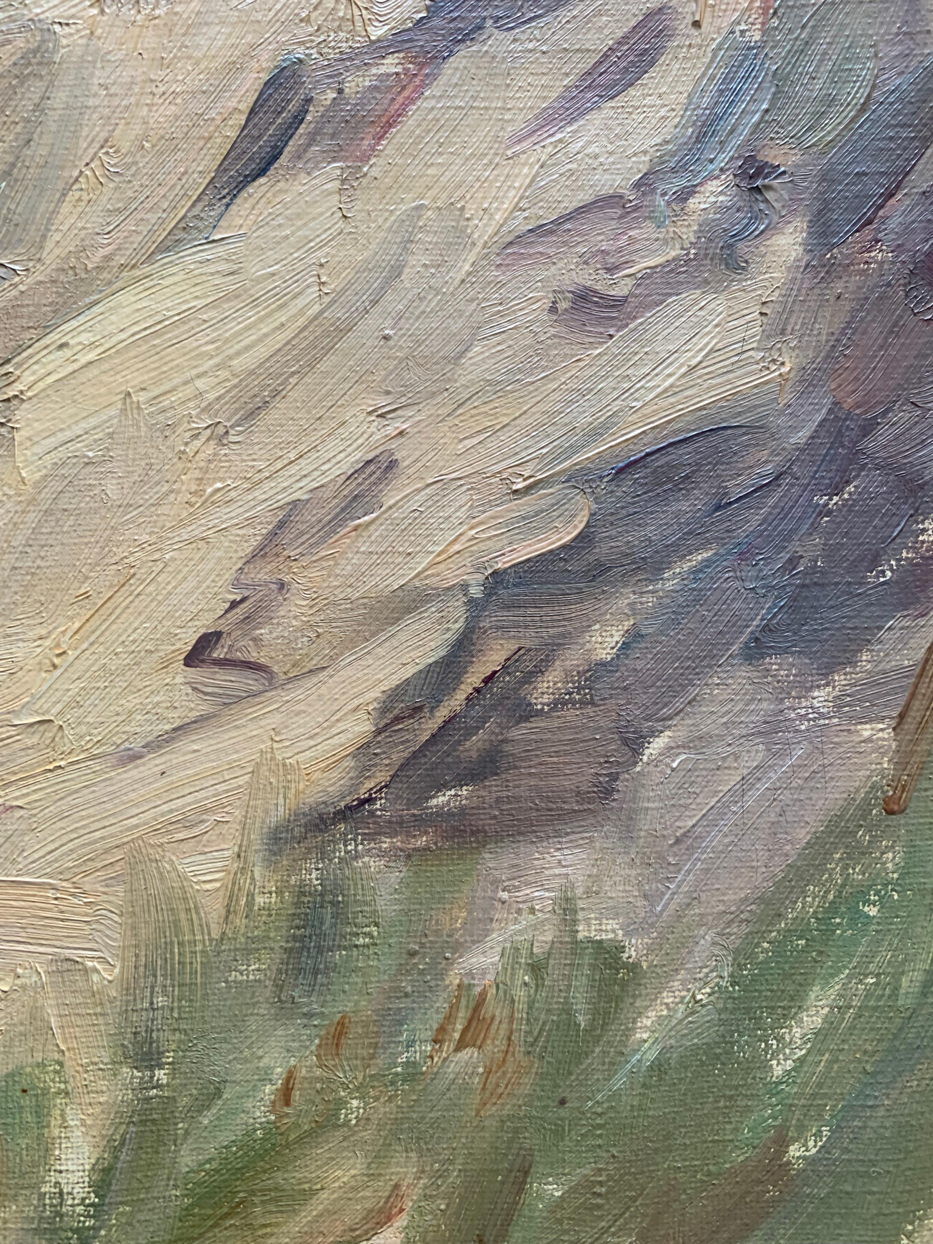 Ölgemälde einer Küstenlandschaft aus der Mitte des Jahrhunderts in erdigen Farben im Angebot 1
