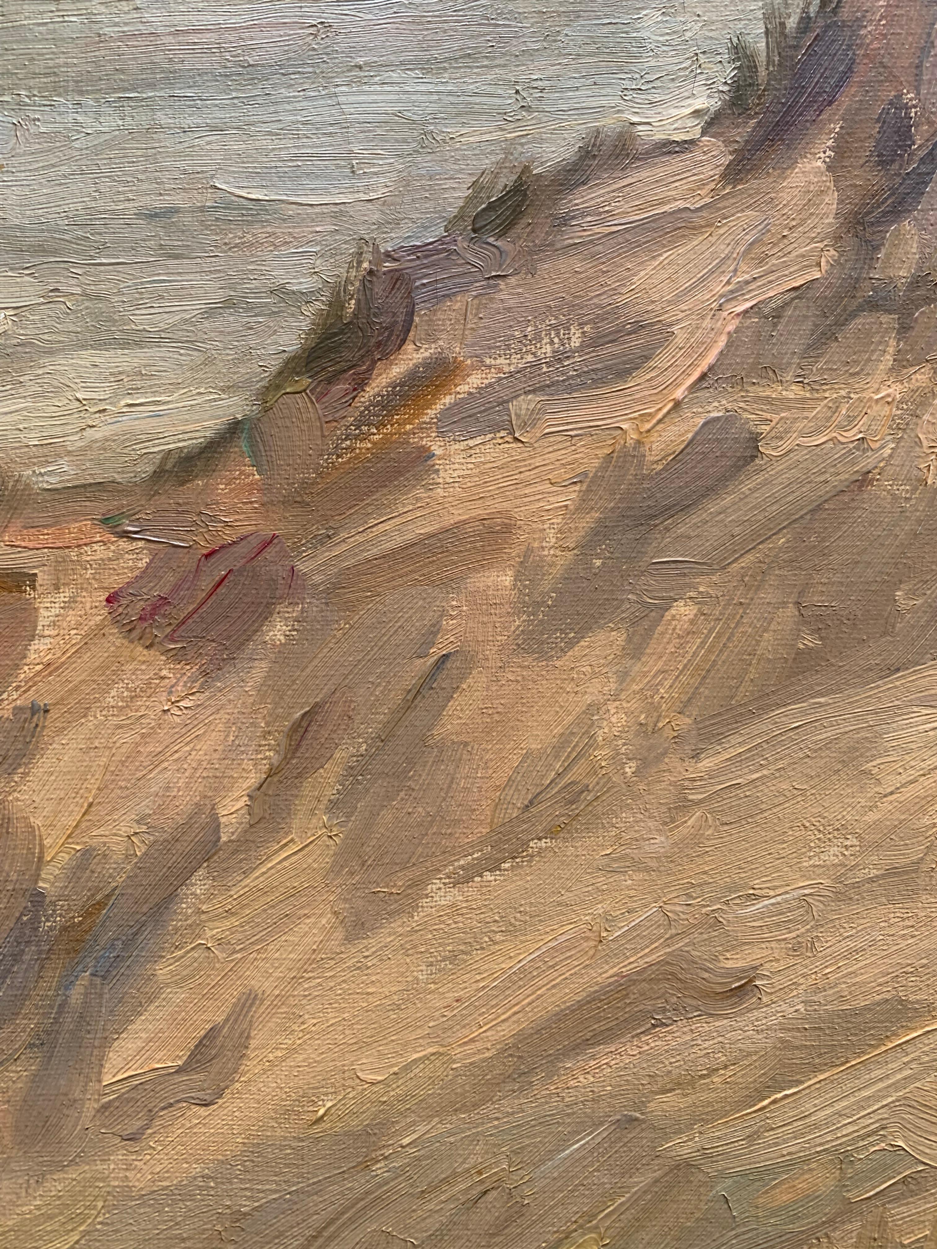 Ölgemälde einer Küstenlandschaft aus der Mitte des Jahrhunderts in erdigen Farben im Angebot 2