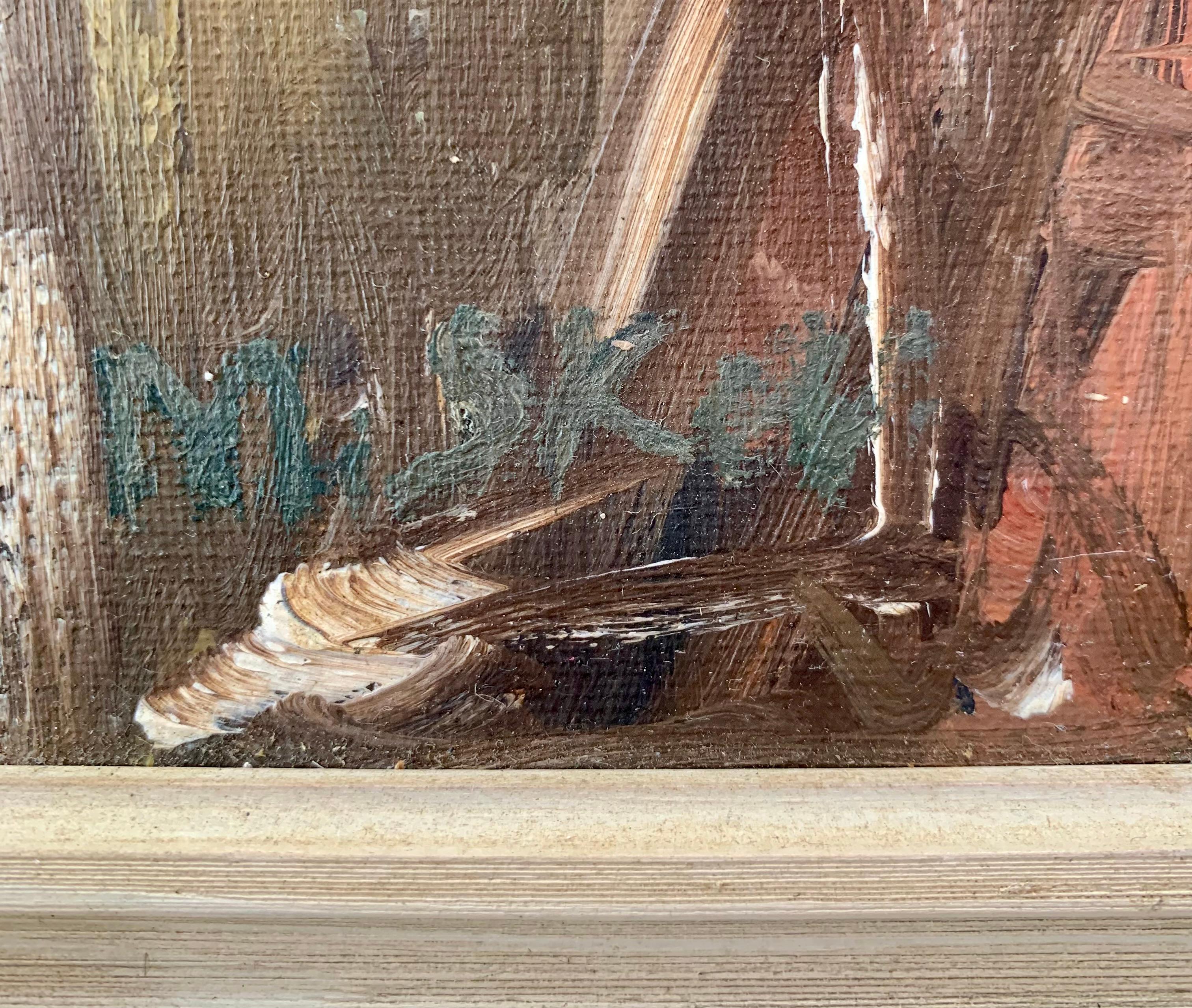 Quadro a olio d'epoca di metà secolo raffigurante donne in uno scenario parigino vicino al Sacro Cuore in vendita 5