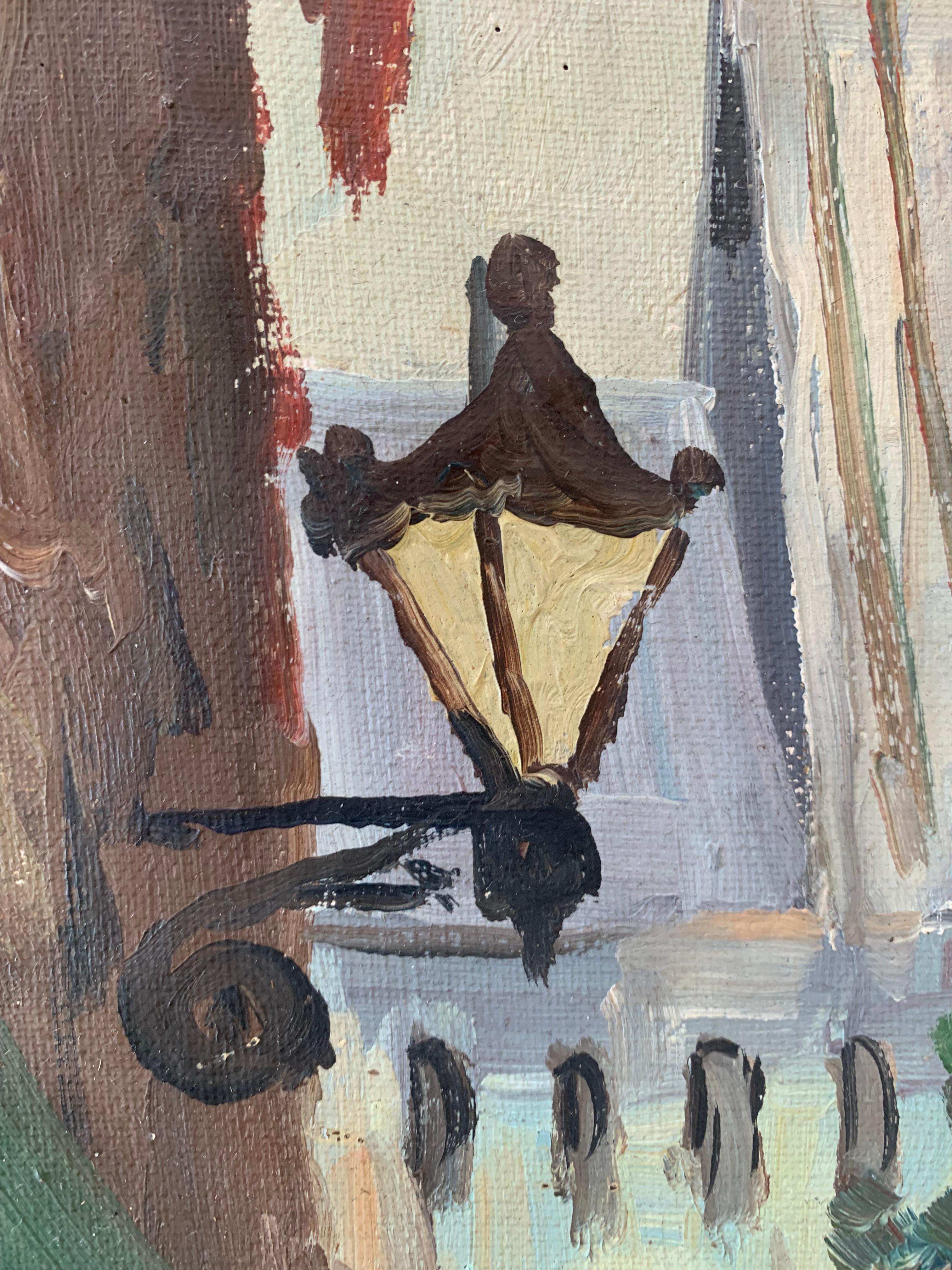 Quadro a olio d'epoca di metà secolo raffigurante donne in uno scenario parigino vicino al Sacro Cuore In condizioni buone in vendita a Ebberup, DK