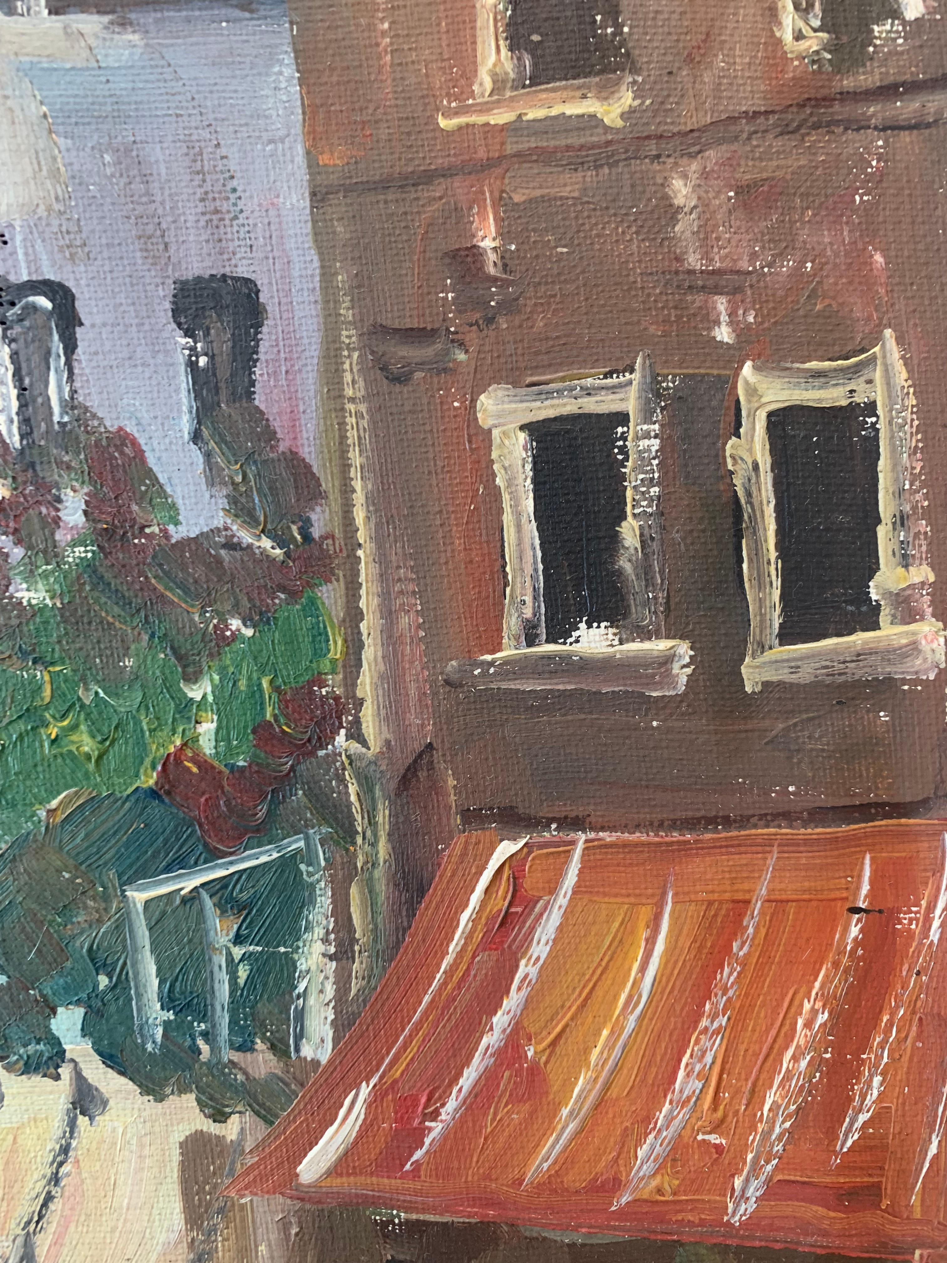 Pittura Quadro a olio d'epoca di metà secolo raffigurante donne in uno scenario parigino vicino al Sacro Cuore in vendita