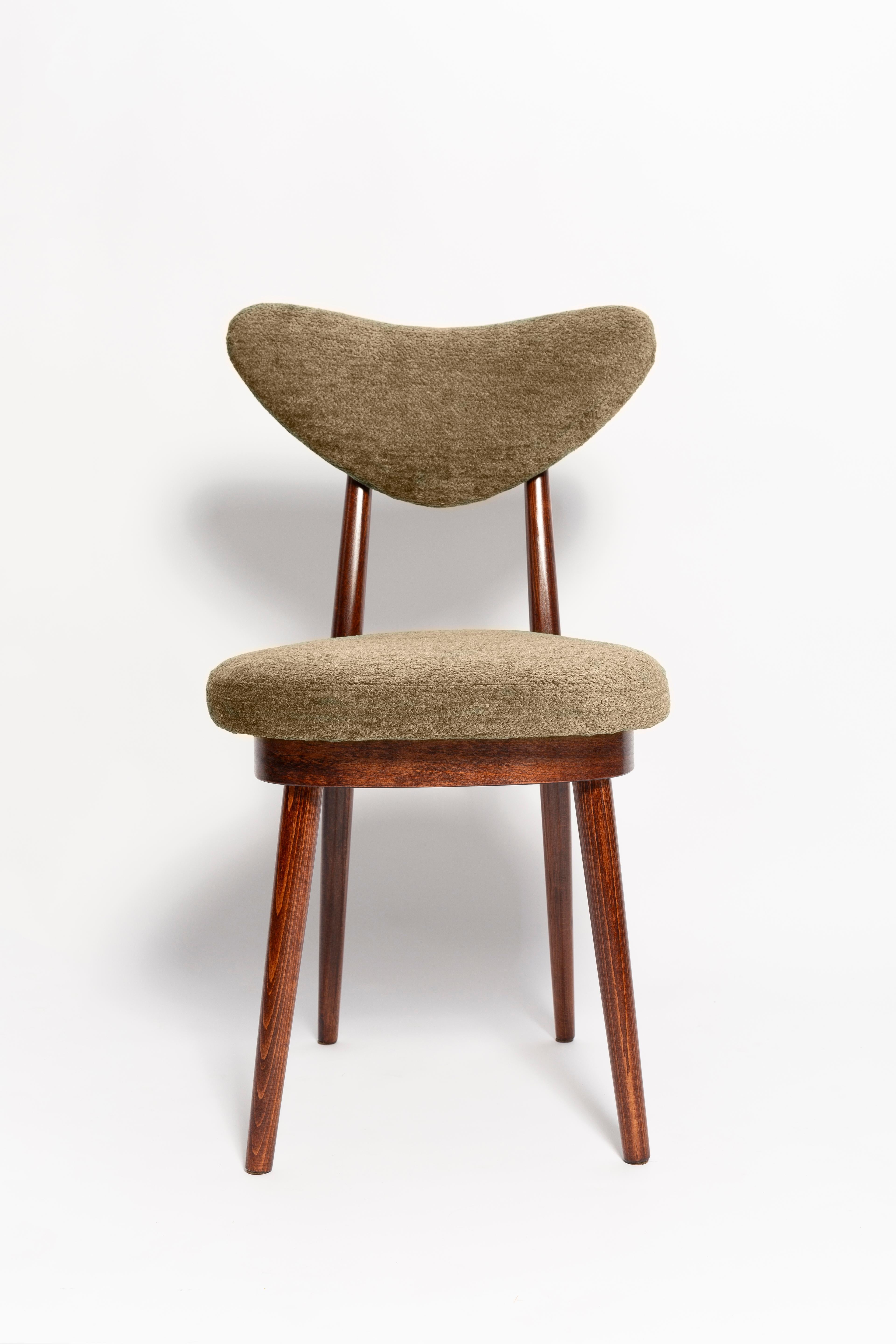20th Century Mid Century Vintage Olive Green Heart Velvet Chair, Europe, 1960s For Sale