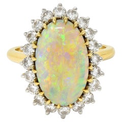 Mid-Century Vintage Opal Diamant Platin 18 Karat Gelbgold Halo-Ring, Vintage