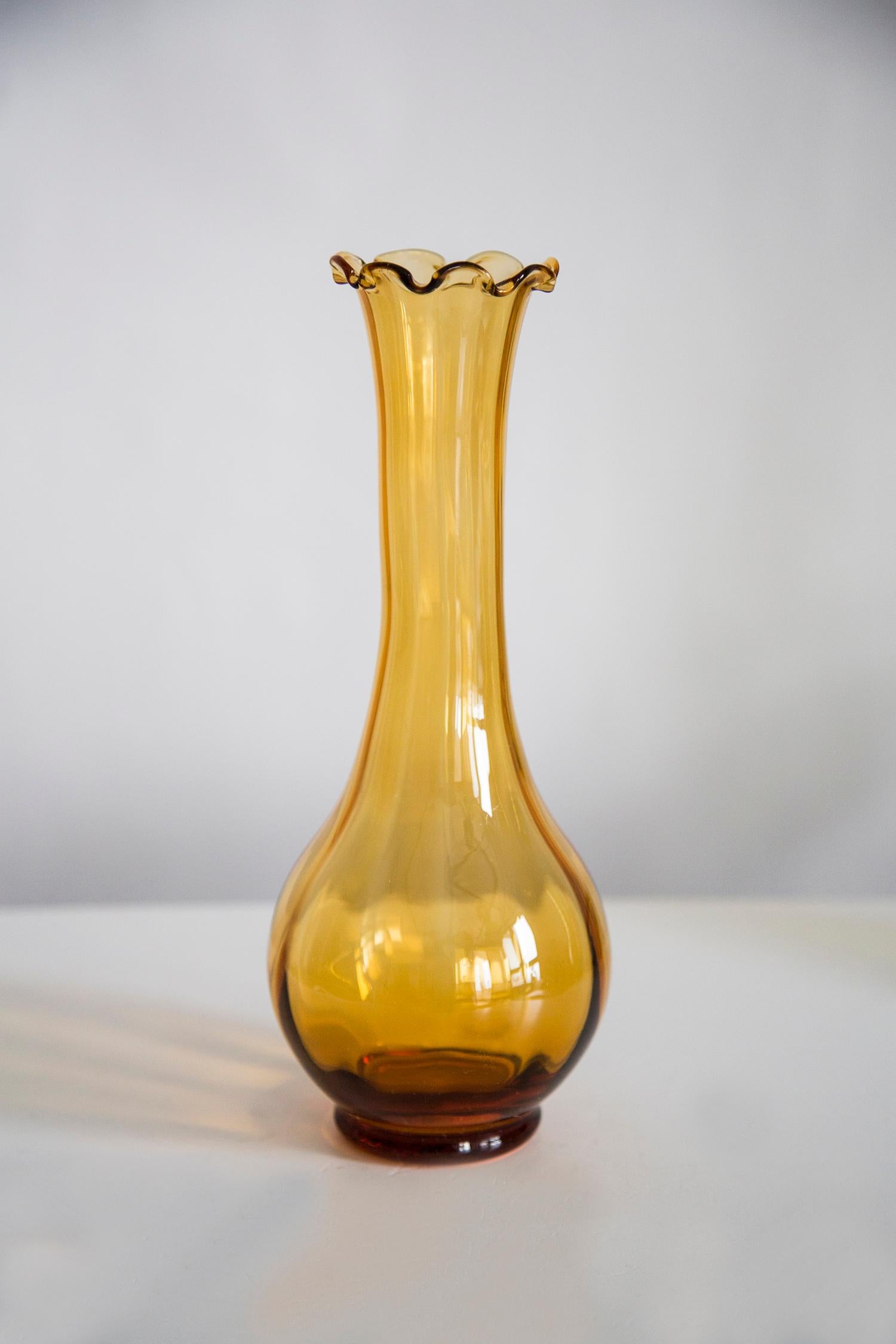 Polish Mid Century Vintage Orange Artistic Glass Vase, Europe, 1970s For Sale