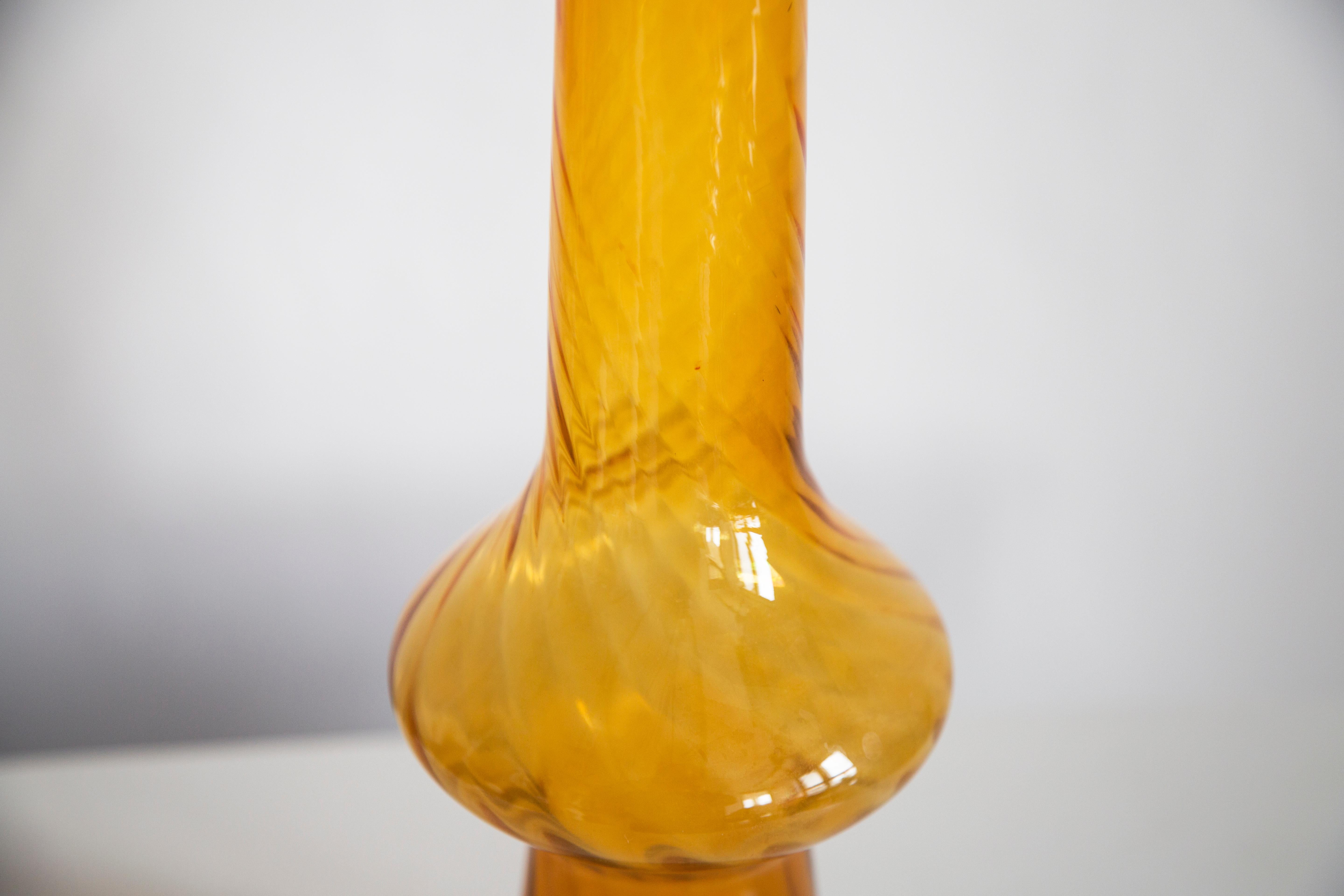 Polish Mid Century Vintage Orange Artistic Glass Vase, Europe, 1970s For Sale