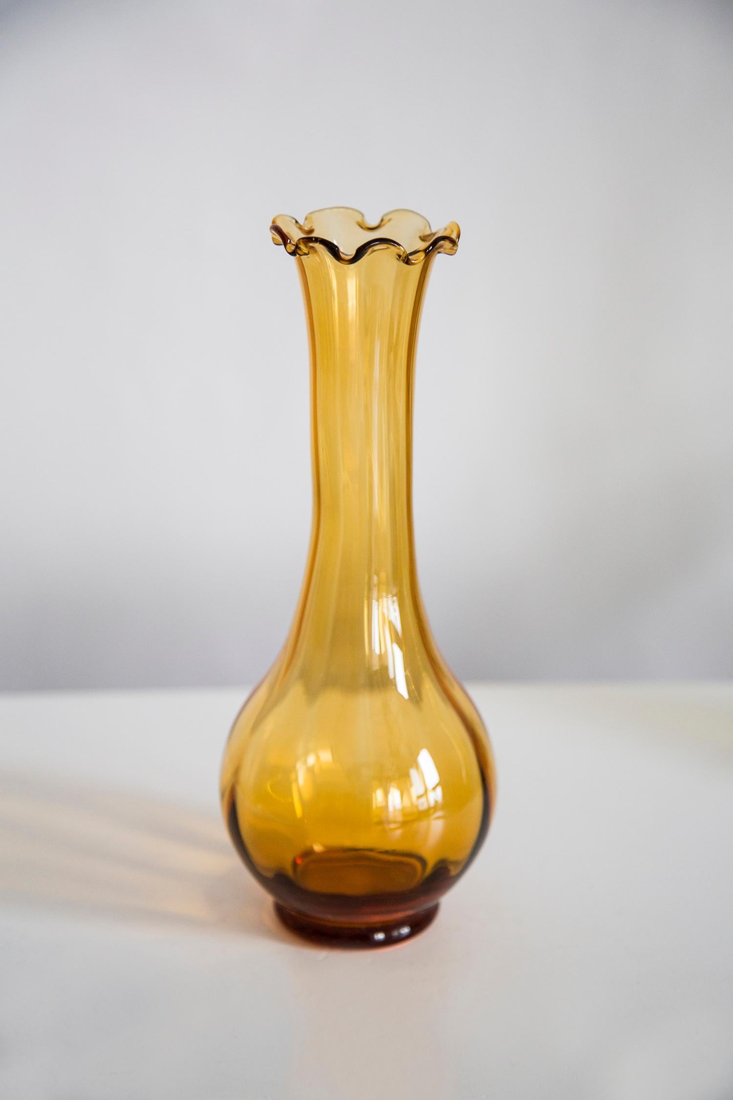 Mid Century Vintage Orange Artistic Glass Vase, Europe, 1970s In Good Condition For Sale In 05-080 Hornowek, PL