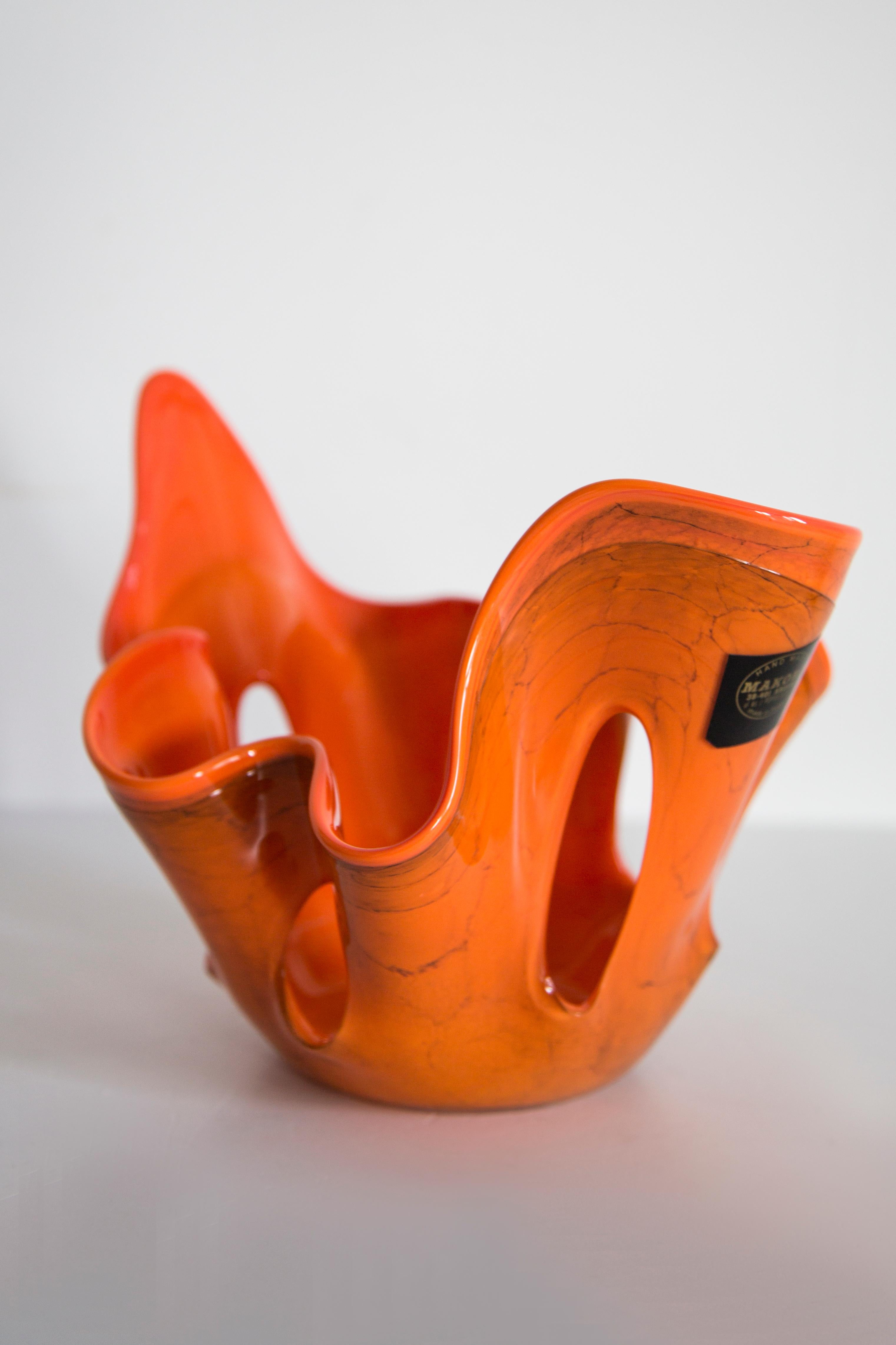 XX secolo Vaso di vetro artistico arancione vintage di metà secolo, Europa, anni '70 in vendita