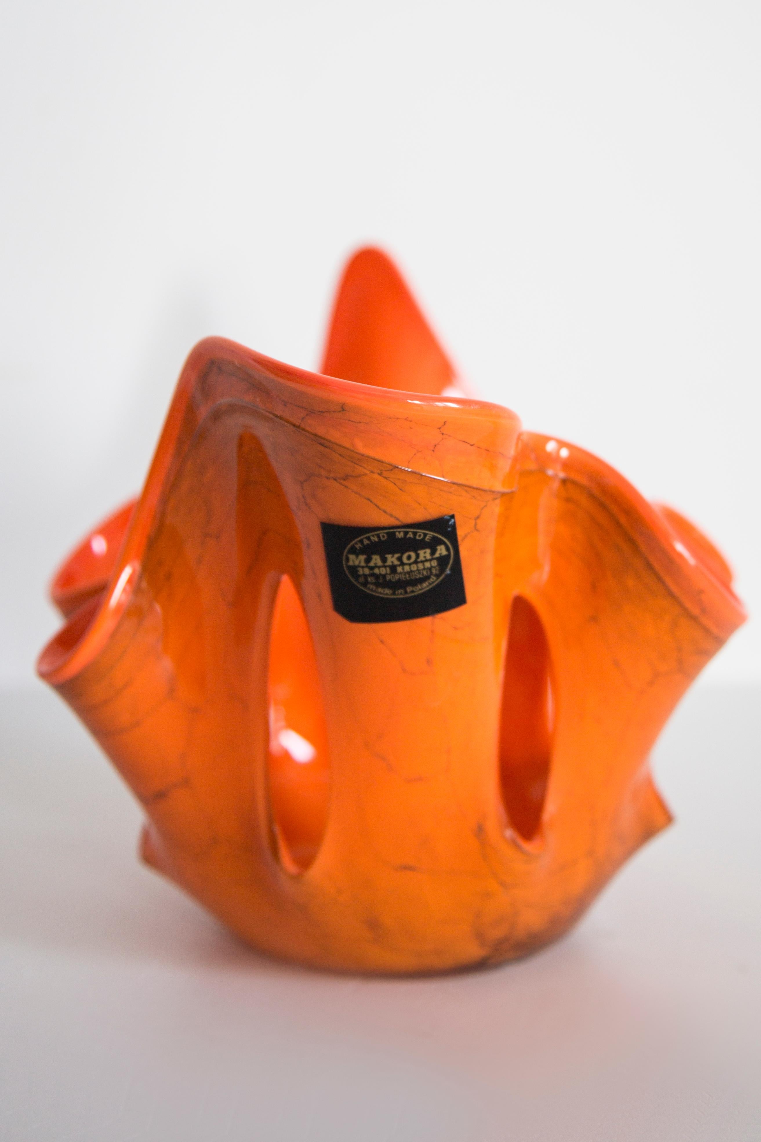 Vetro Vaso di vetro artistico arancione vintage di metà secolo, Europa, anni '70 in vendita