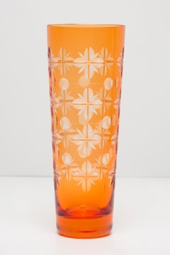 Mid Century Vintage Orange Crystal Glass Vase, Europe, 1960s