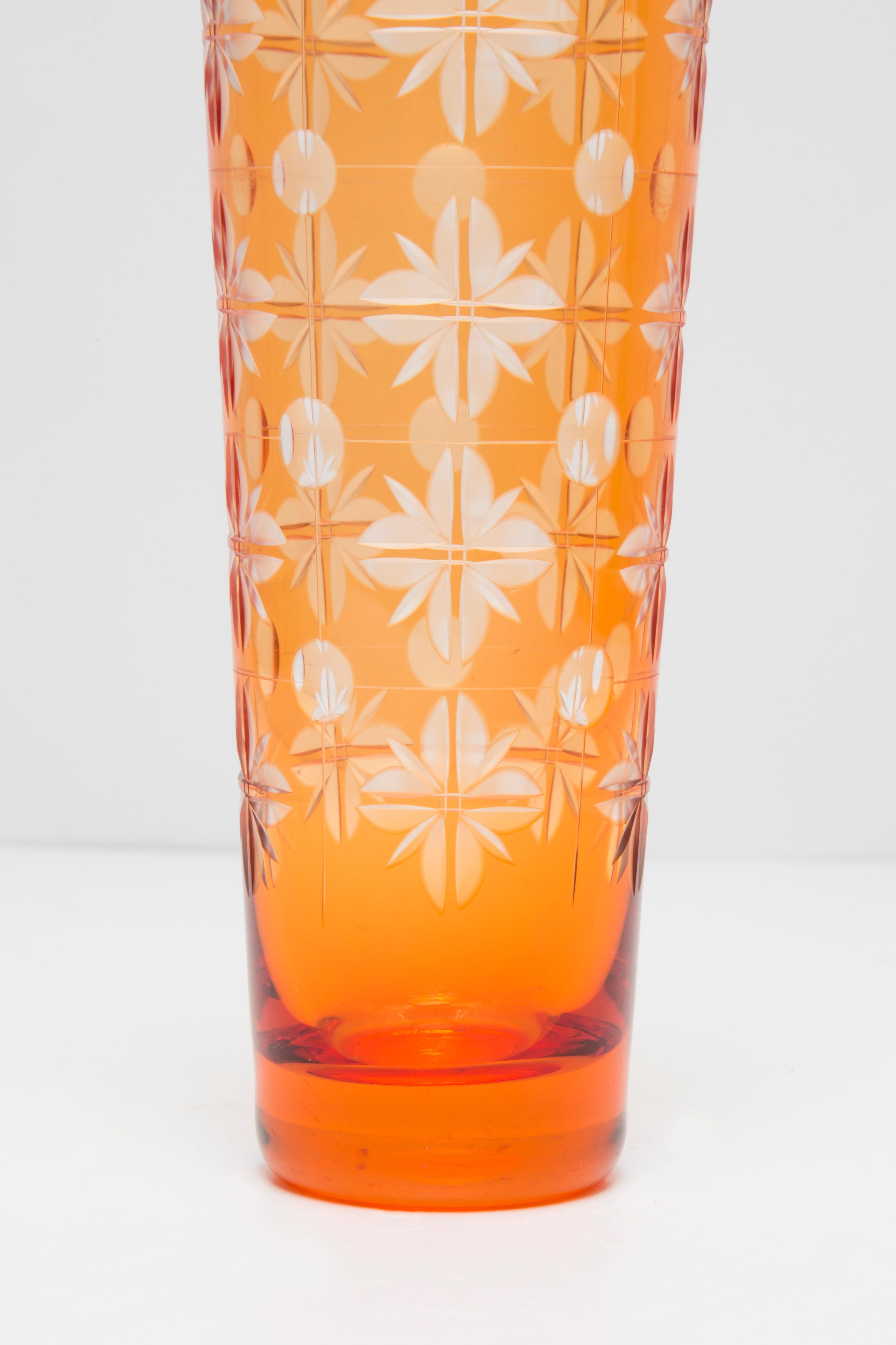 Polish Mid Century Vintage Orange Crystal Glass Vase, Europe, 1960s For Sale
