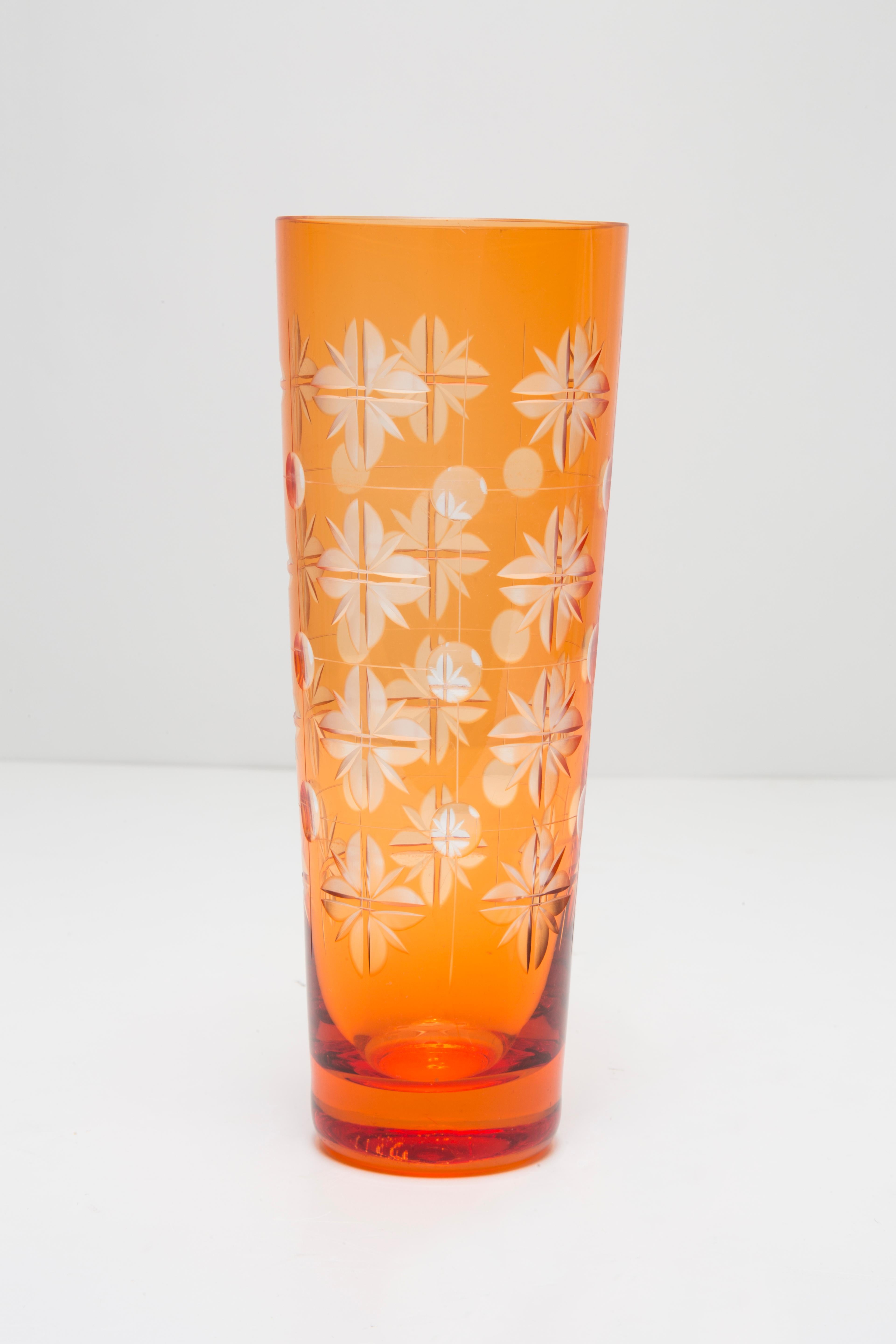 Mid Century Vintage Orange Crystal Glass Vase, Europe, 1960s For Sale 1