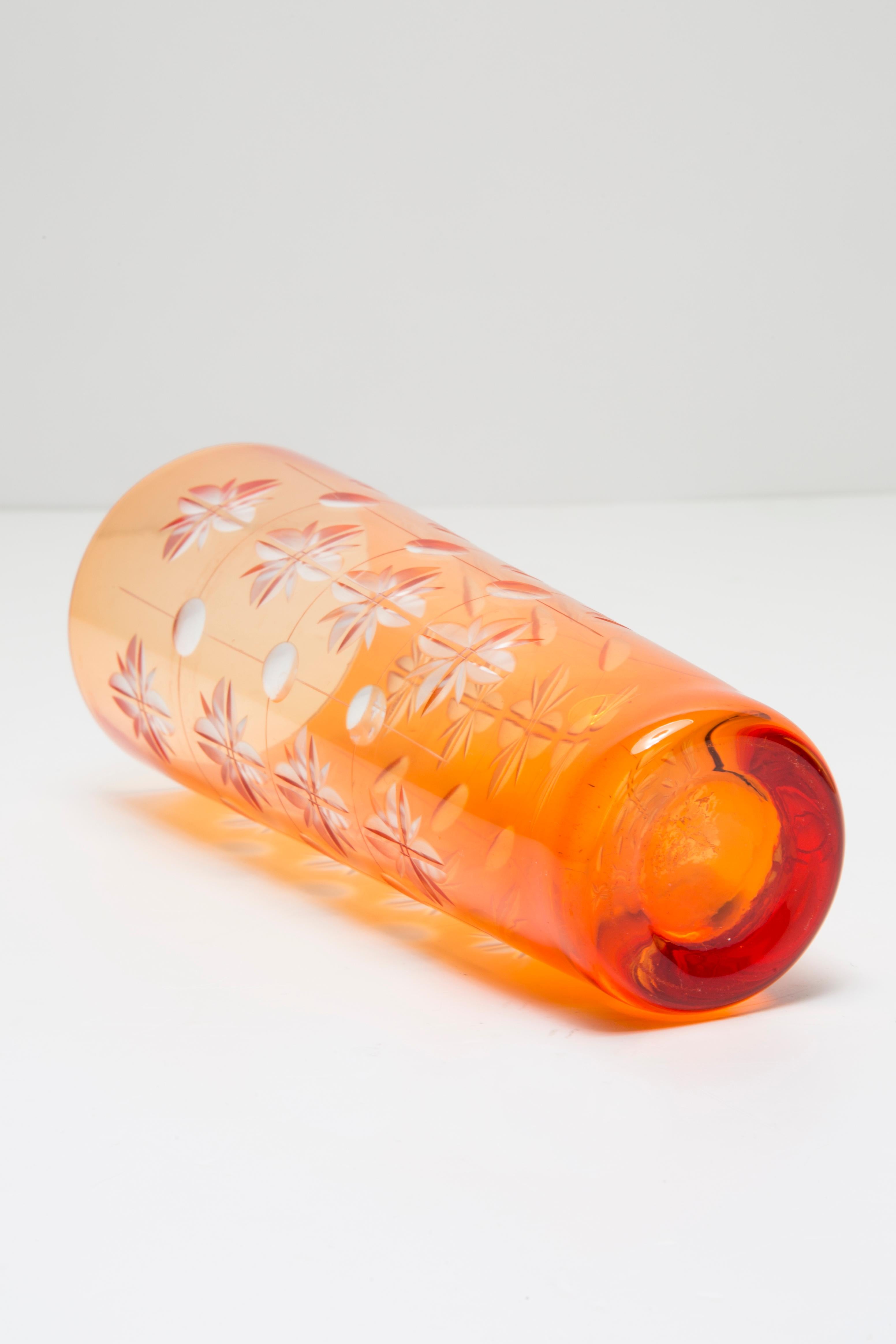 Mid Century Vintage Orange Crystal Glass Vase, Europe, 1960s For Sale 2