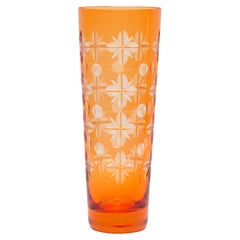 Mid Century Retro Orange Crystal Glass Vase, Europe, 1960s