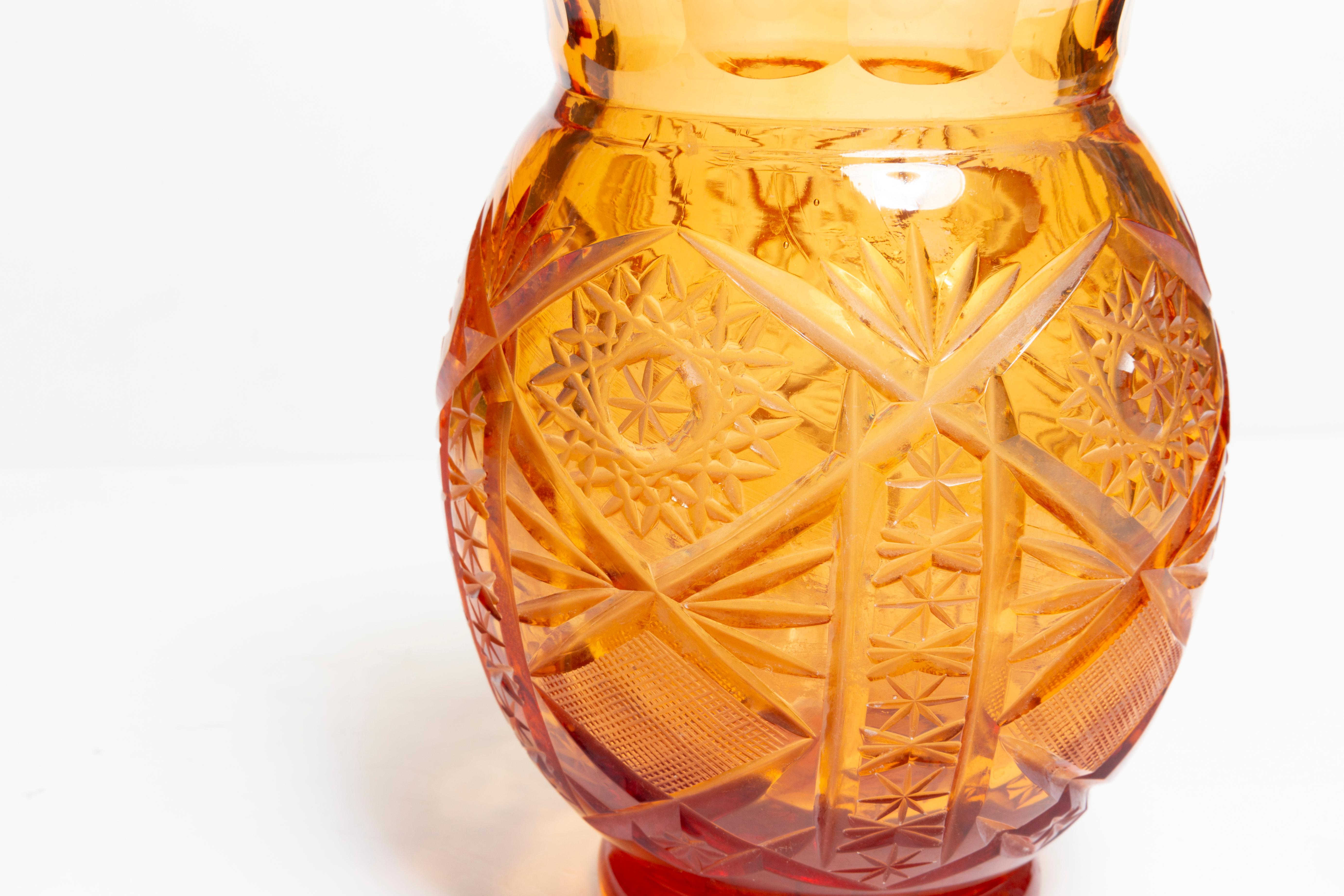 Mid-Century Modern Mid-Century Vintage Orange Crystal Vase, Italy, 1960s For Sale