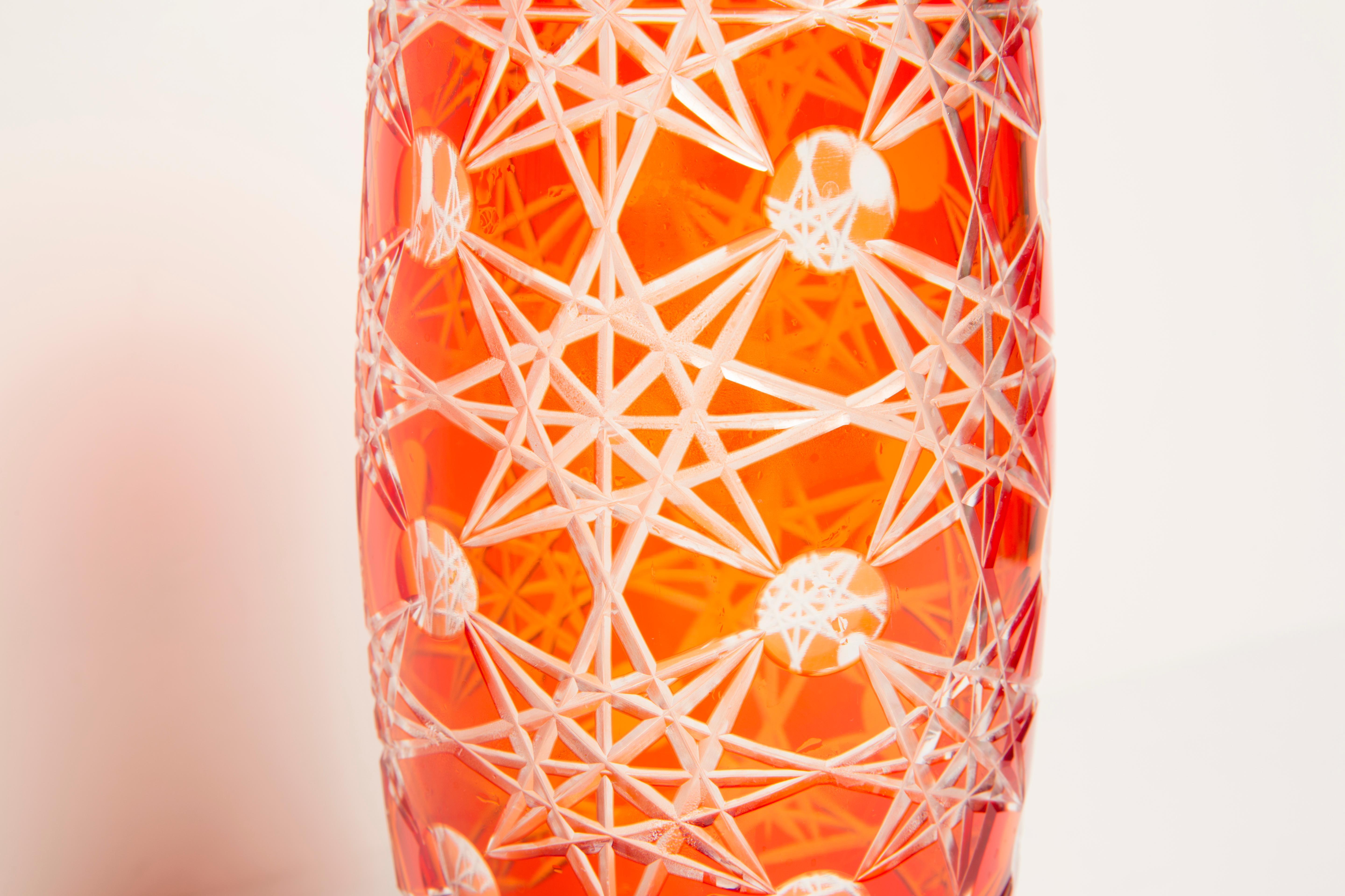 Italian Mid-Century Vintage Orange Crystal Vase, Italy, 1960s For Sale