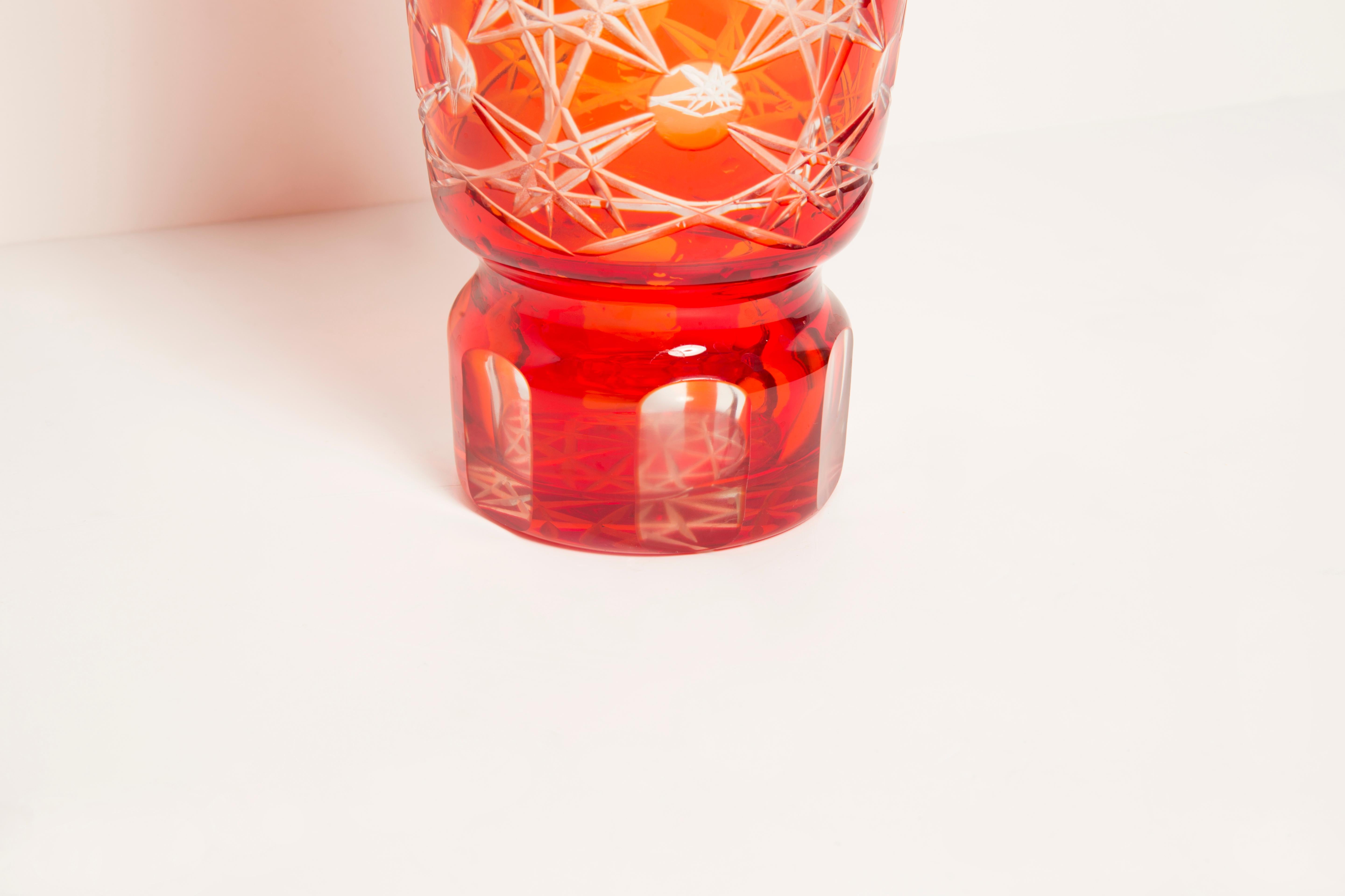 Mid-Century Vintage Orange Crystal Vase, Italy, 1960s In Good Condition For Sale In 05-080 Hornowek, PL