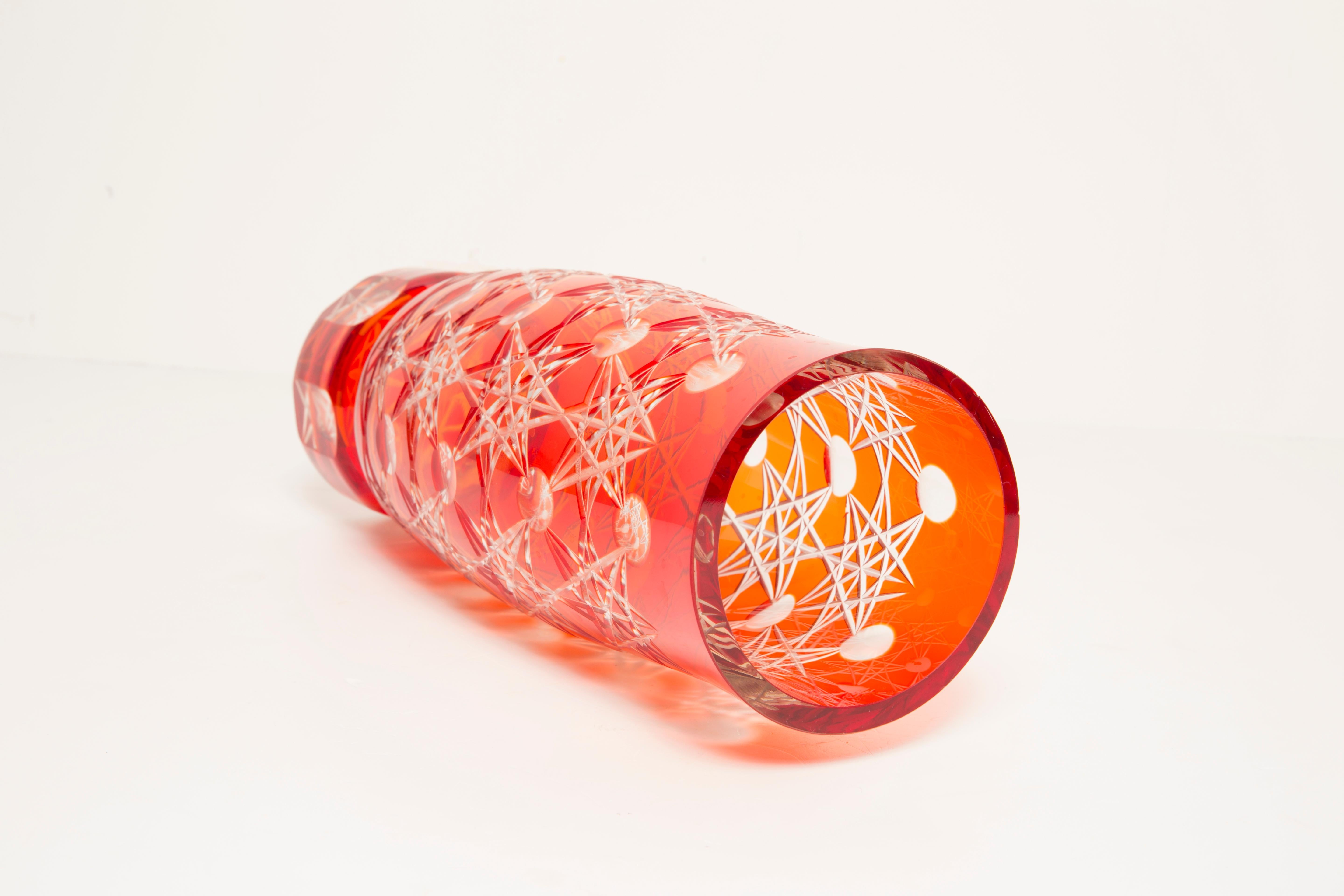 Mid-Century Vintage Orange Crystal Vase, Italy, 1960s For Sale 2