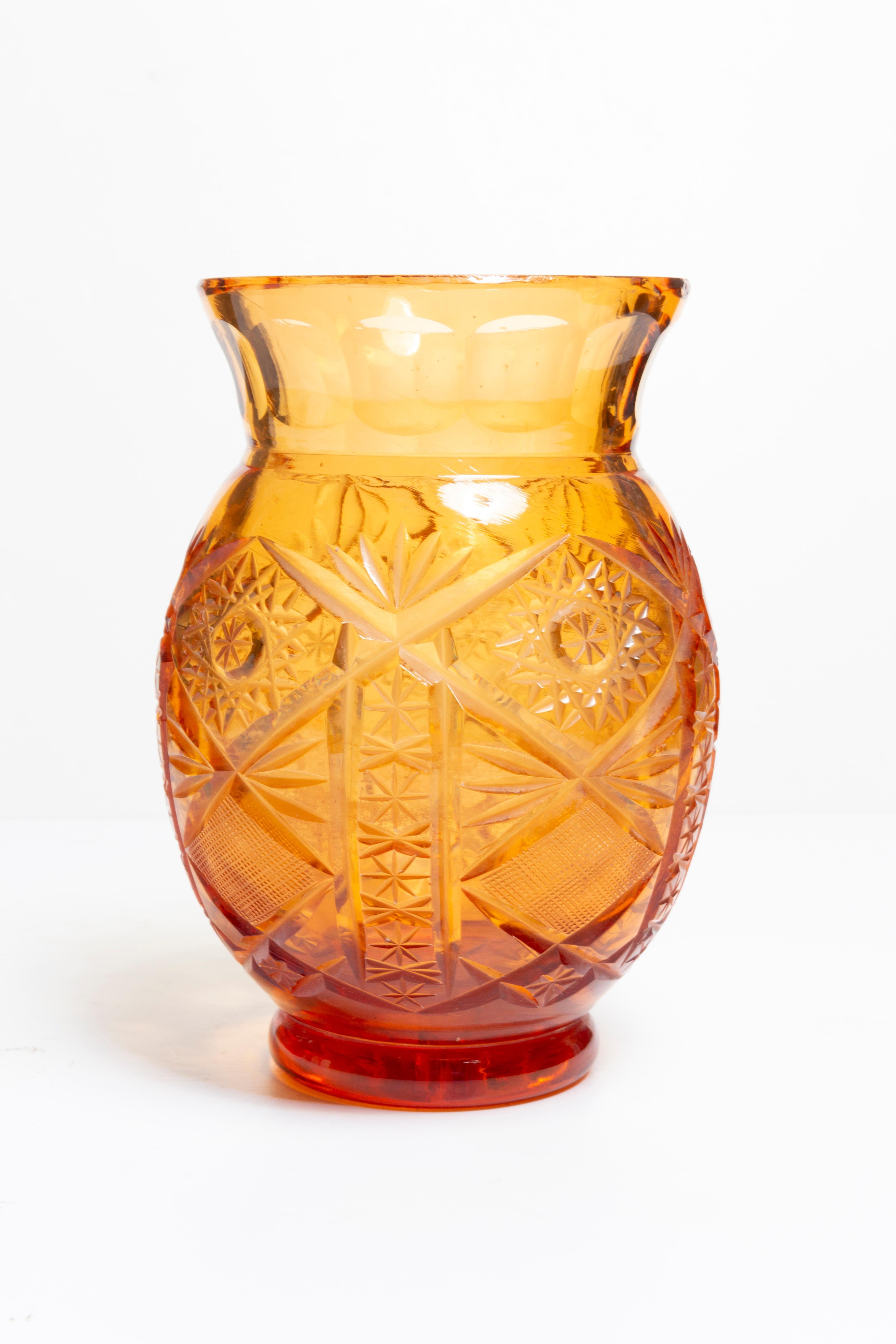 Mid-Century Vintage Orange Crystal Vase, Italy, 1960s For Sale 2