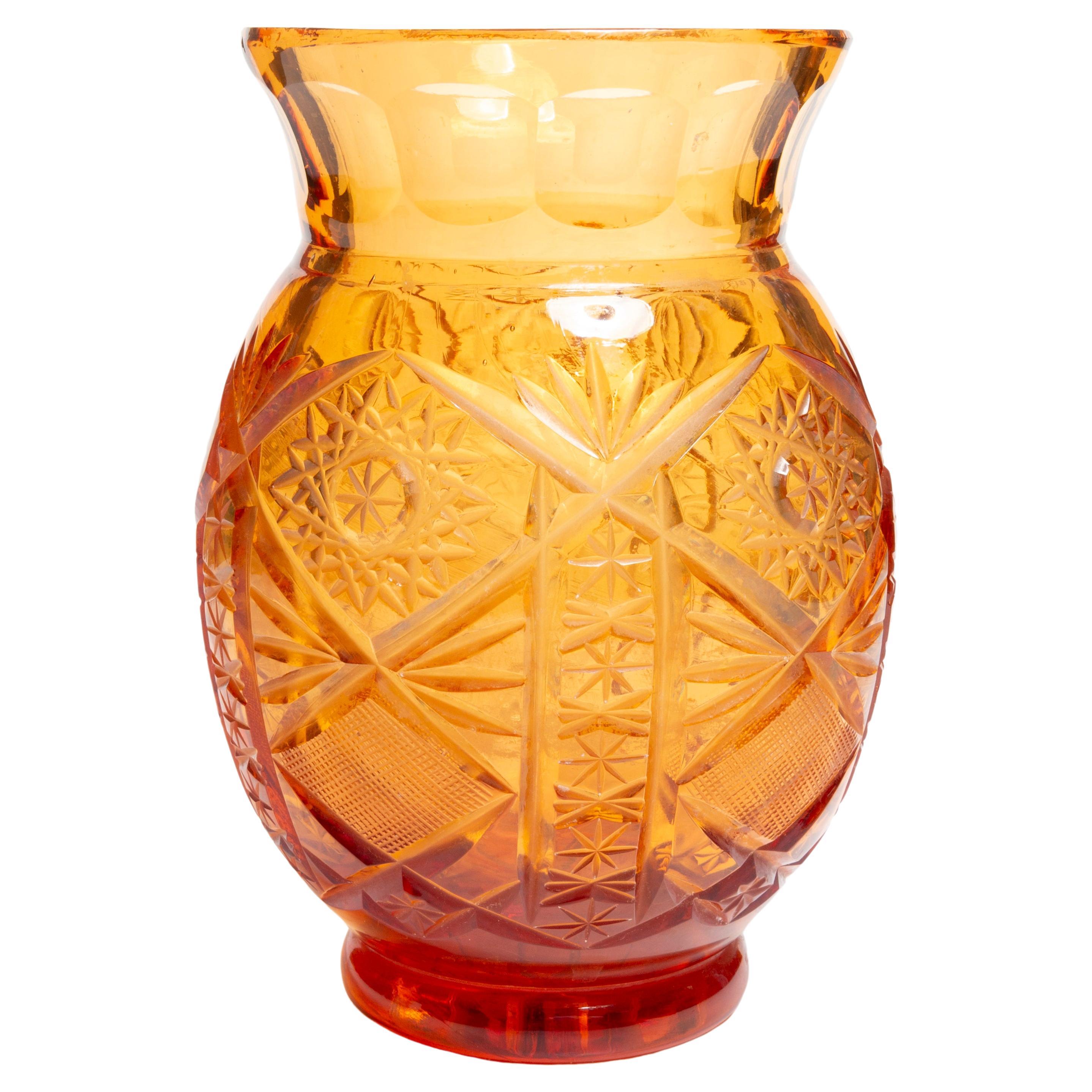 Mid-Century Vintage Orange Crystal Vase, Italy, 1960s