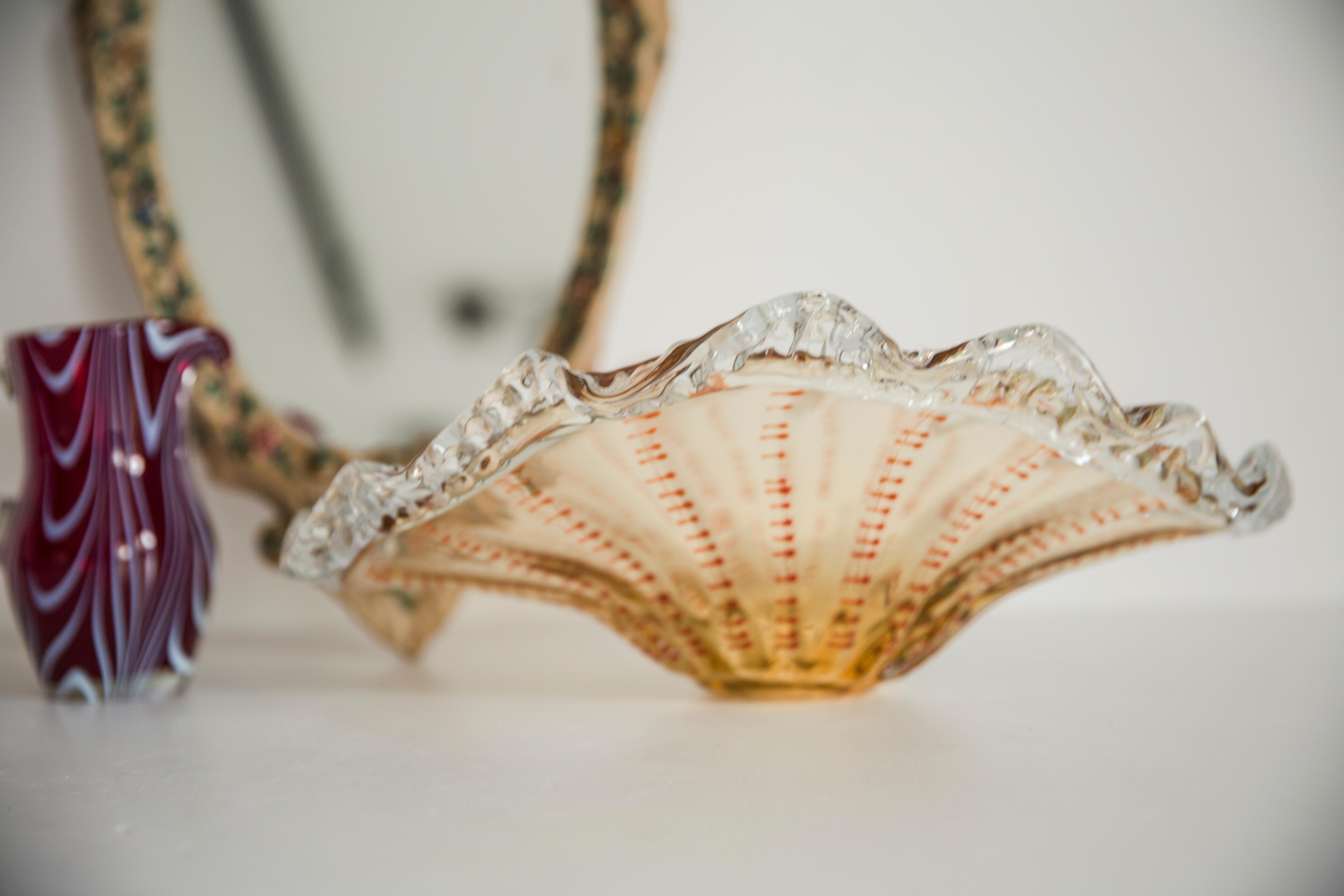 Mid Century Vintage Orange Decorative Murano Plate Bowl, Italy, 1960s 5