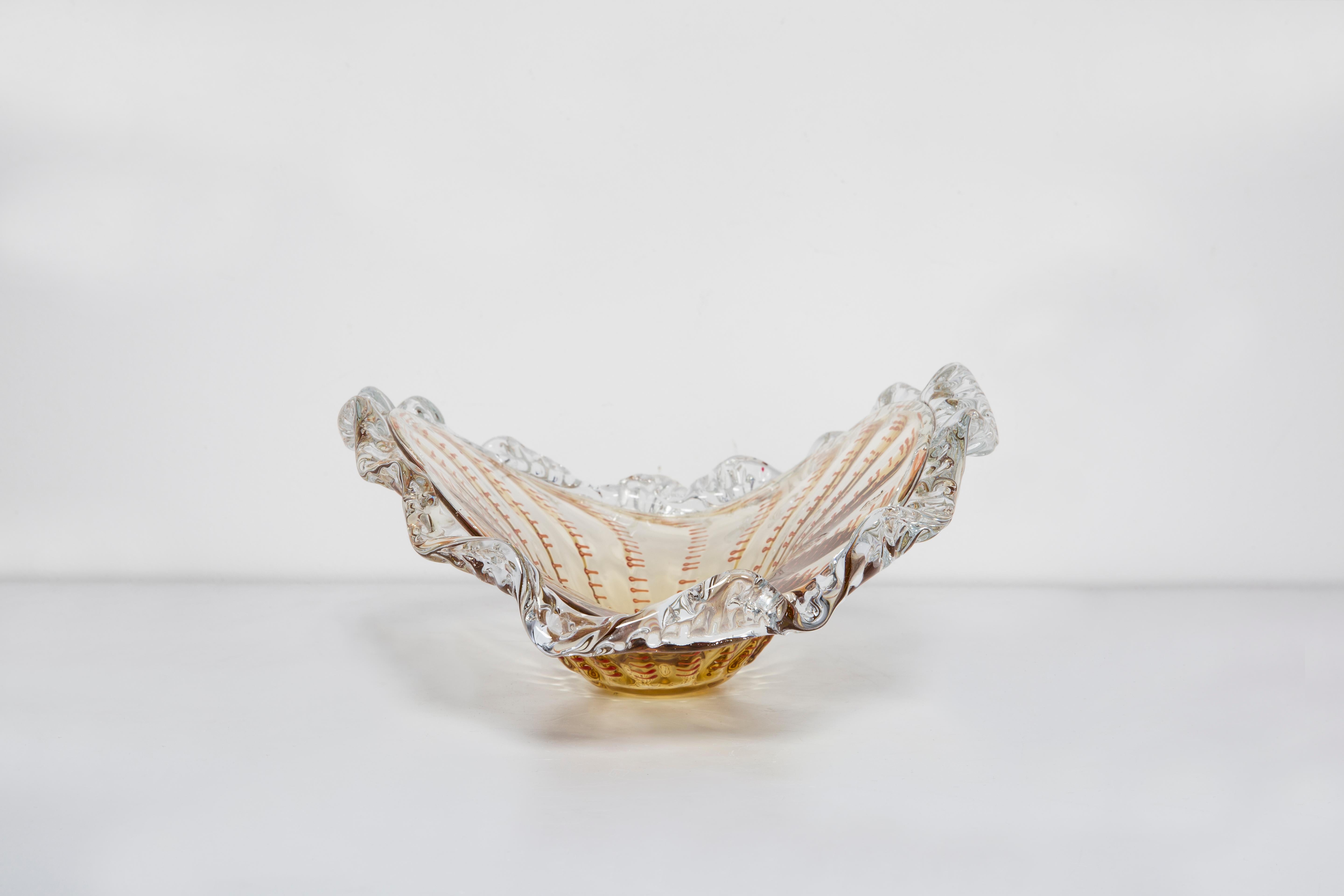 Italian Mid Century Vintage Orange Decorative Murano Plate Bowl, Italy, 1960s