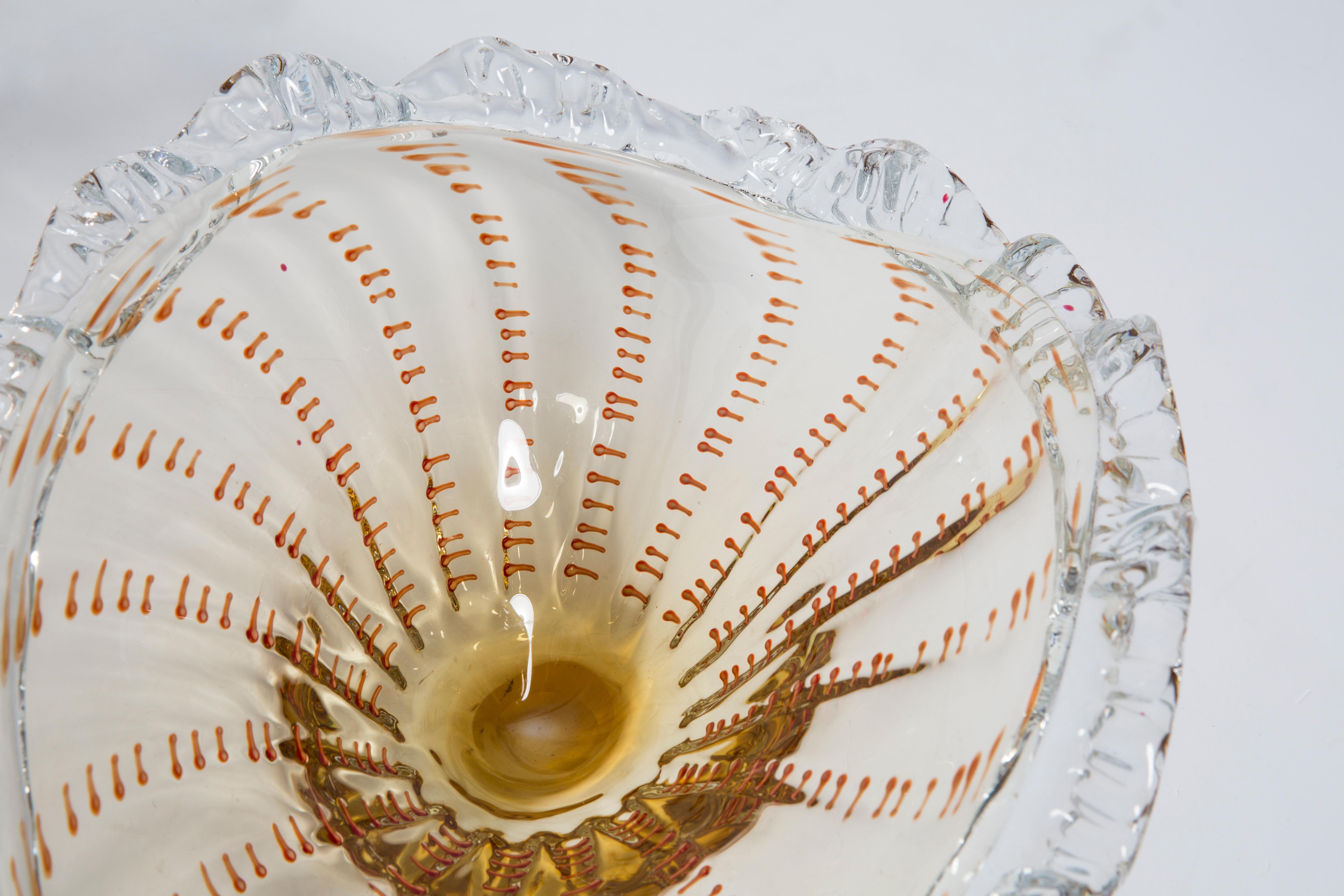 Mid Century Vintage Orange Decorative Murano Plate Bowl, Italy, 1960s In Excellent Condition In 05-080 Hornowek, PL