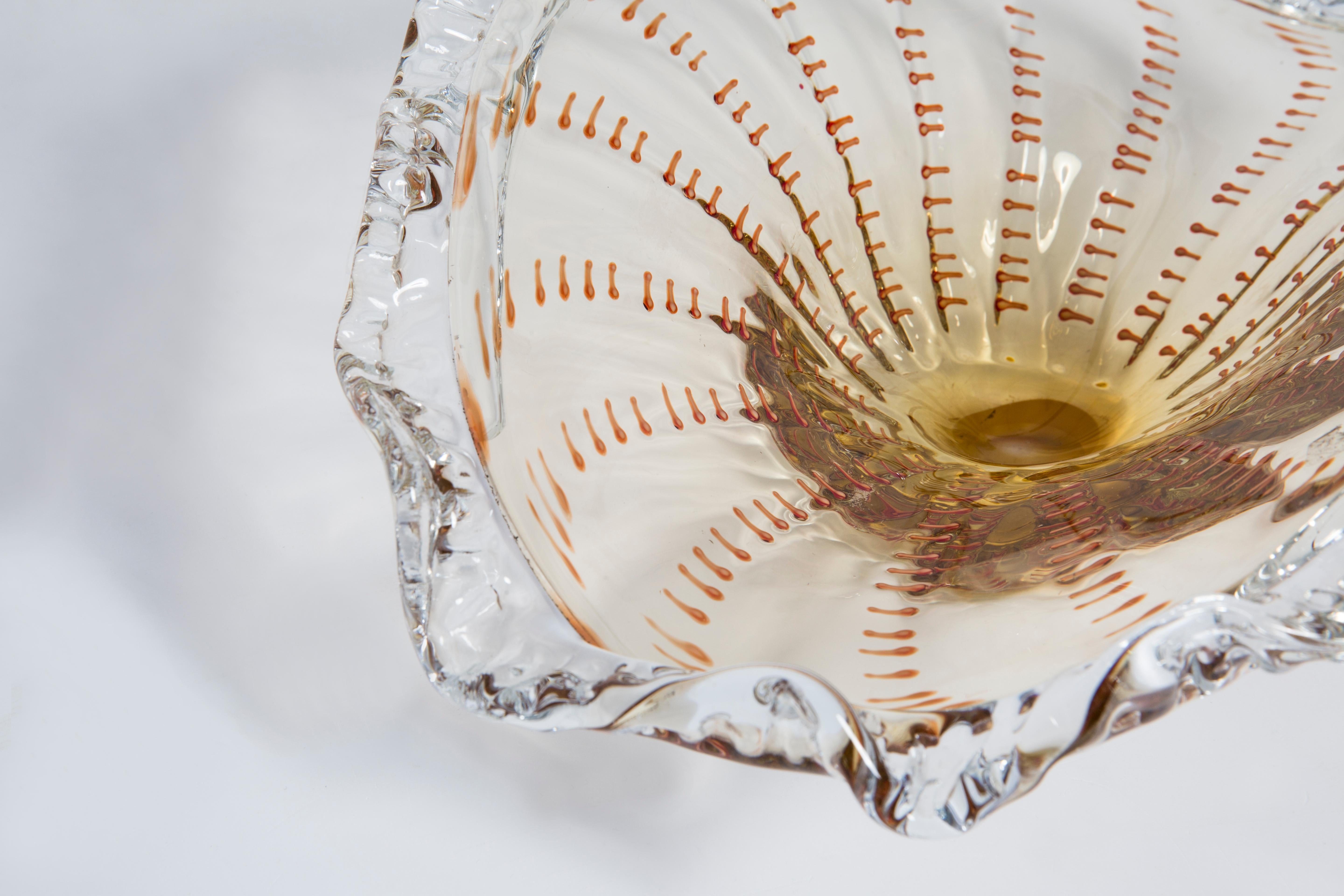 20th Century Mid Century Vintage Orange Decorative Murano Plate Bowl, Italy, 1960s