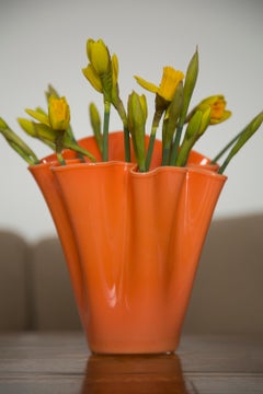 Midcentury Vintage Orange Frill Vase, Italy, 1960s