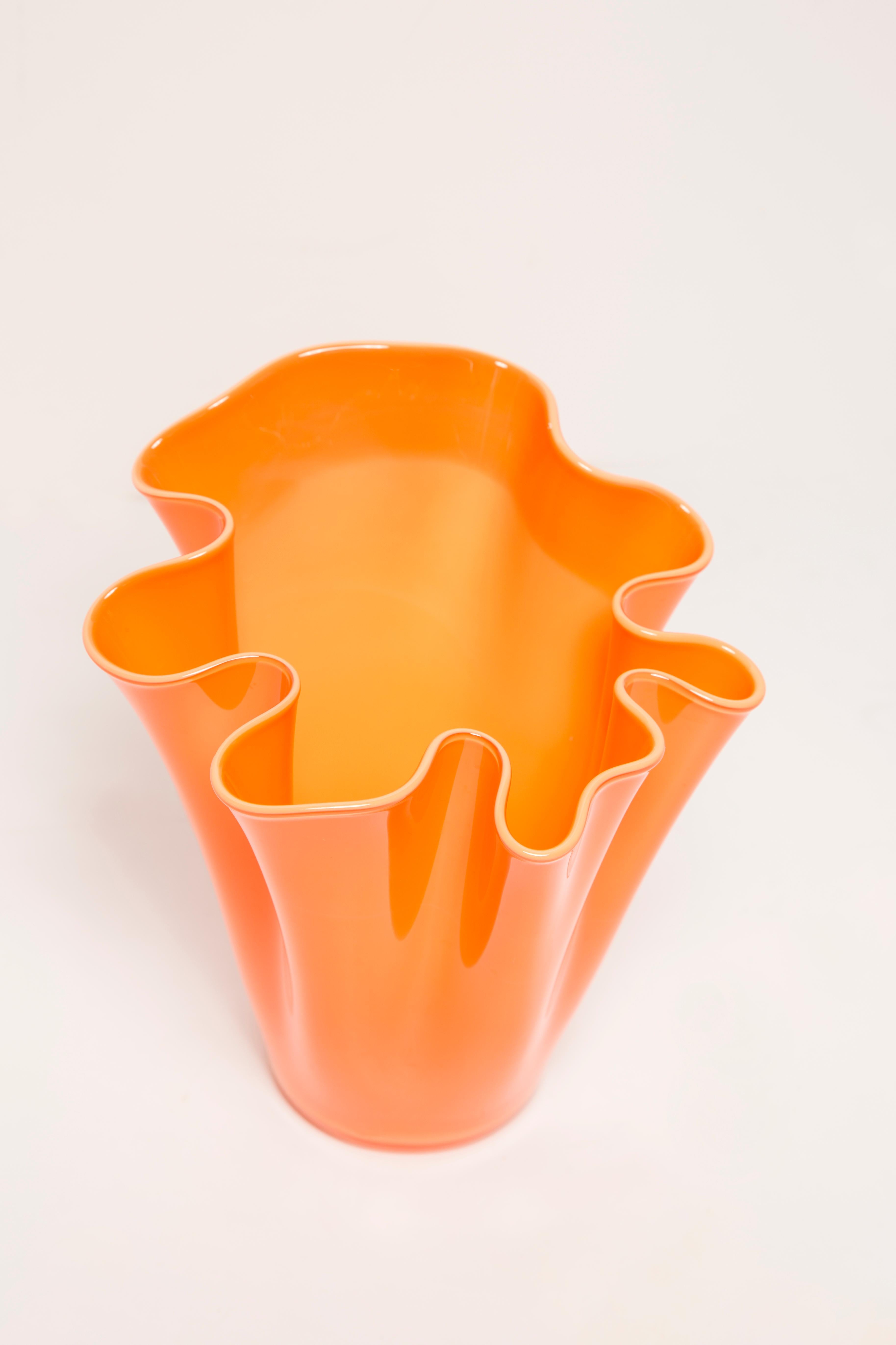 20th Century Midcentury Vintage Orange Frill Vase, Italy, 1960s For Sale