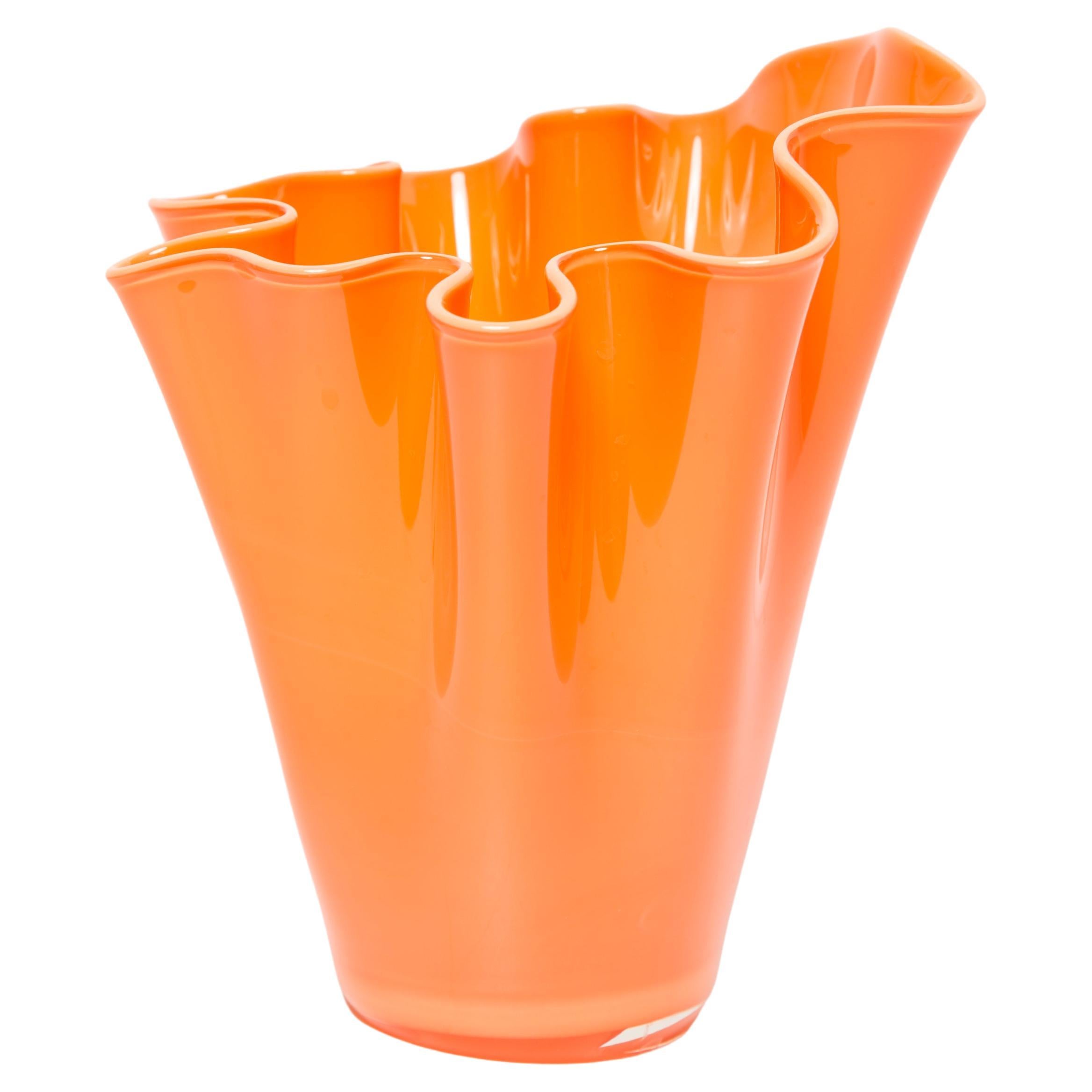 Midcentury Vintage Orange Frill Vase, Italy, 1960s For Sale