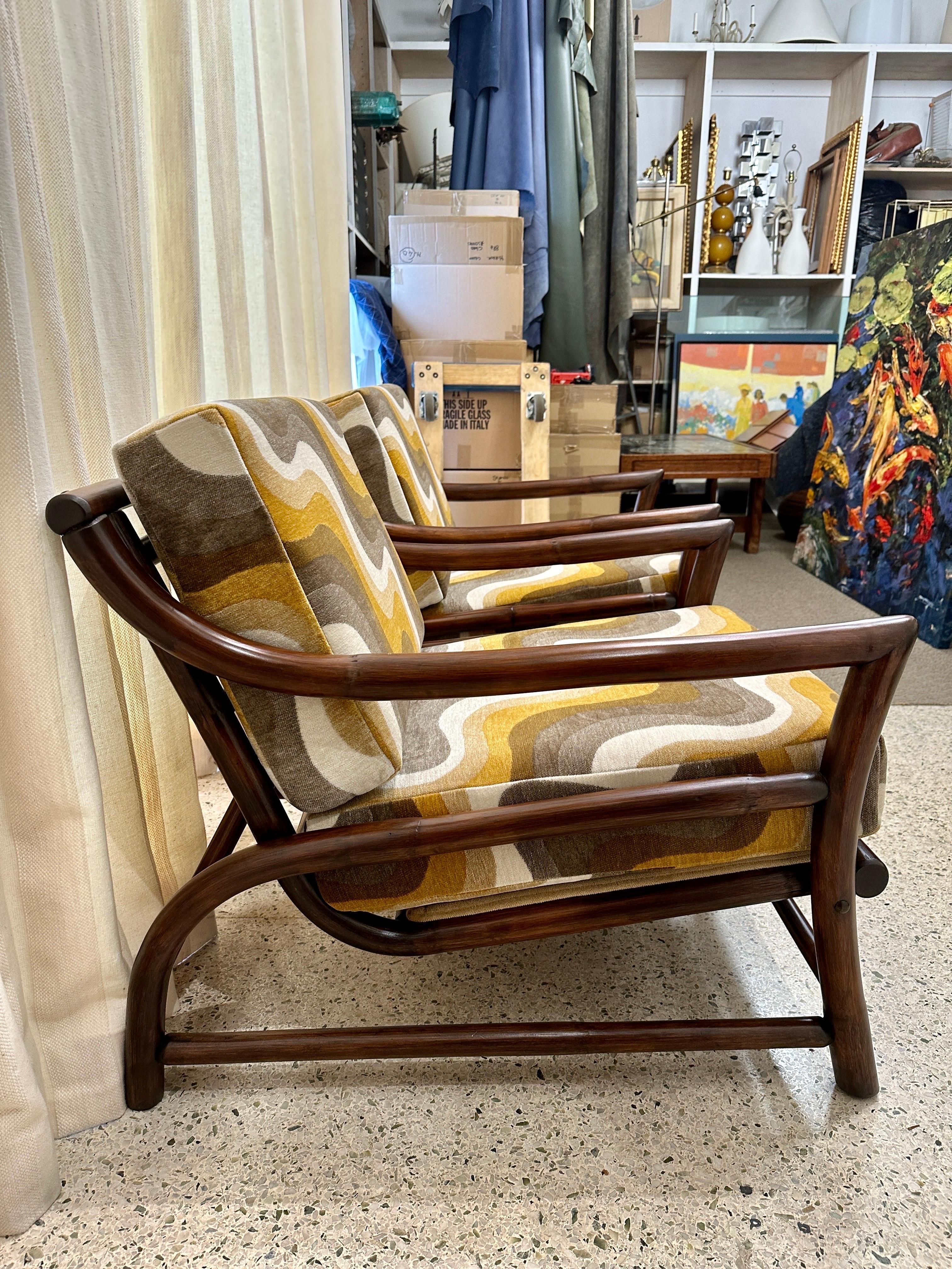 Paire de fauteuils en rotin épais italien du milieu du siècle dernier en vente 1