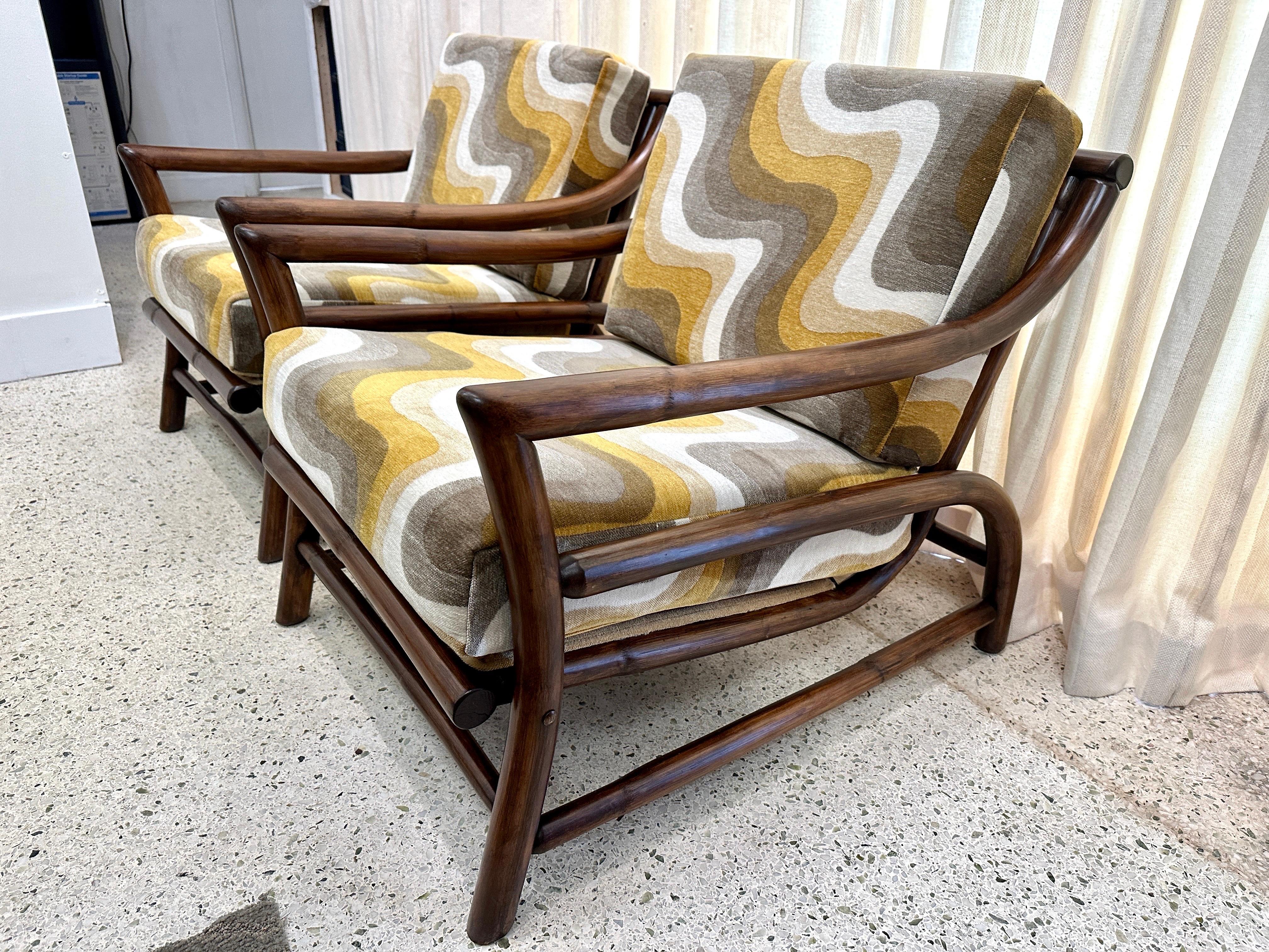 Mid-Century Vintage Pair of Italian Thick Rattan Armchairs For Sale 2