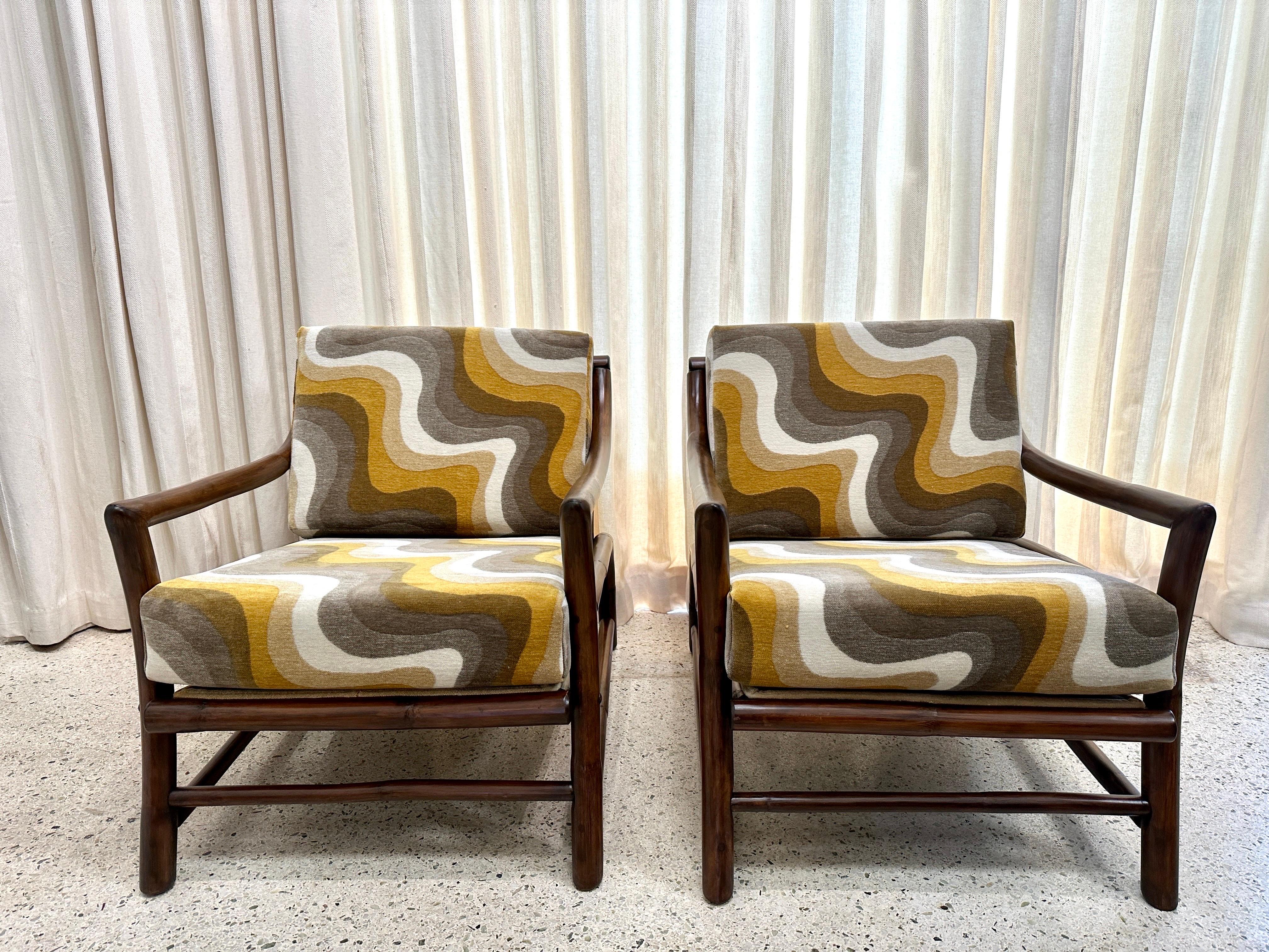Mid-Century Vintage Pair of Italian Thick Rattan Armchairs For Sale 3
