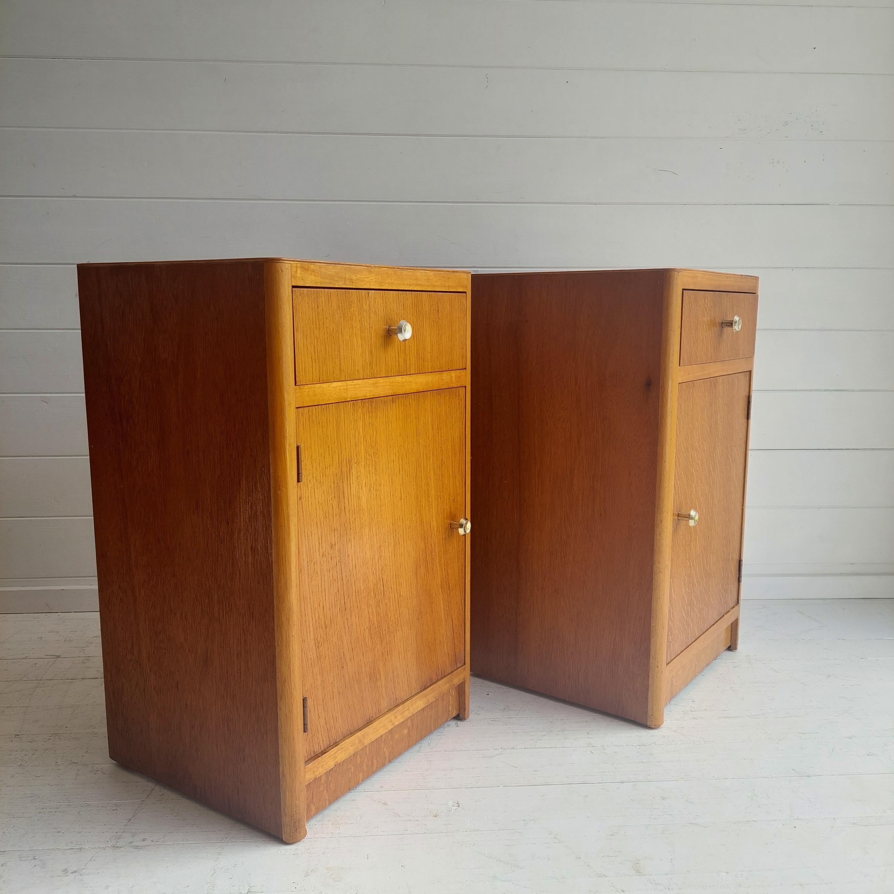 Mid-Century Modern Mid Century Vintage Pair of oak Bedside Cabinets 50s