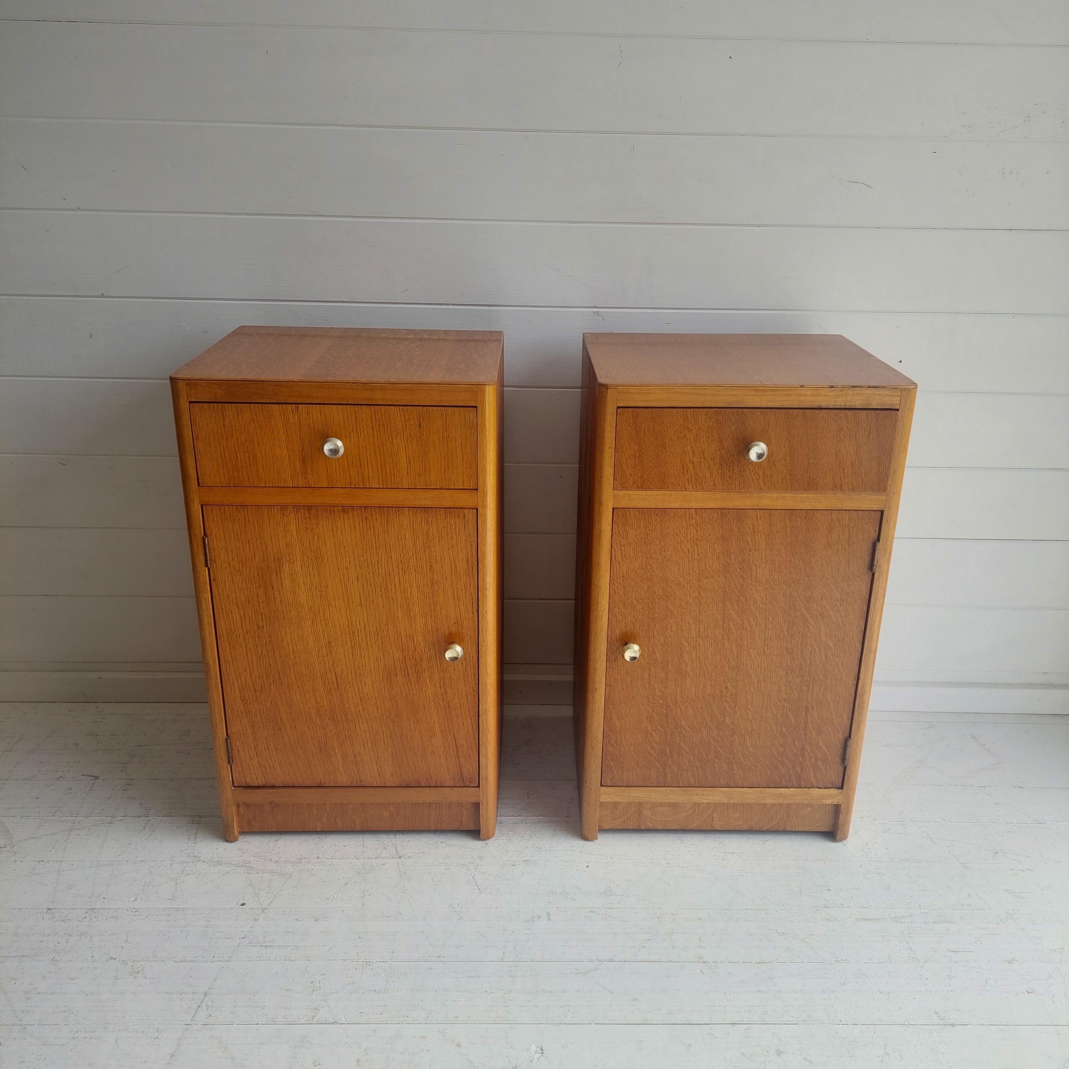 European Mid Century Vintage Pair of oak Bedside Cabinets 50s