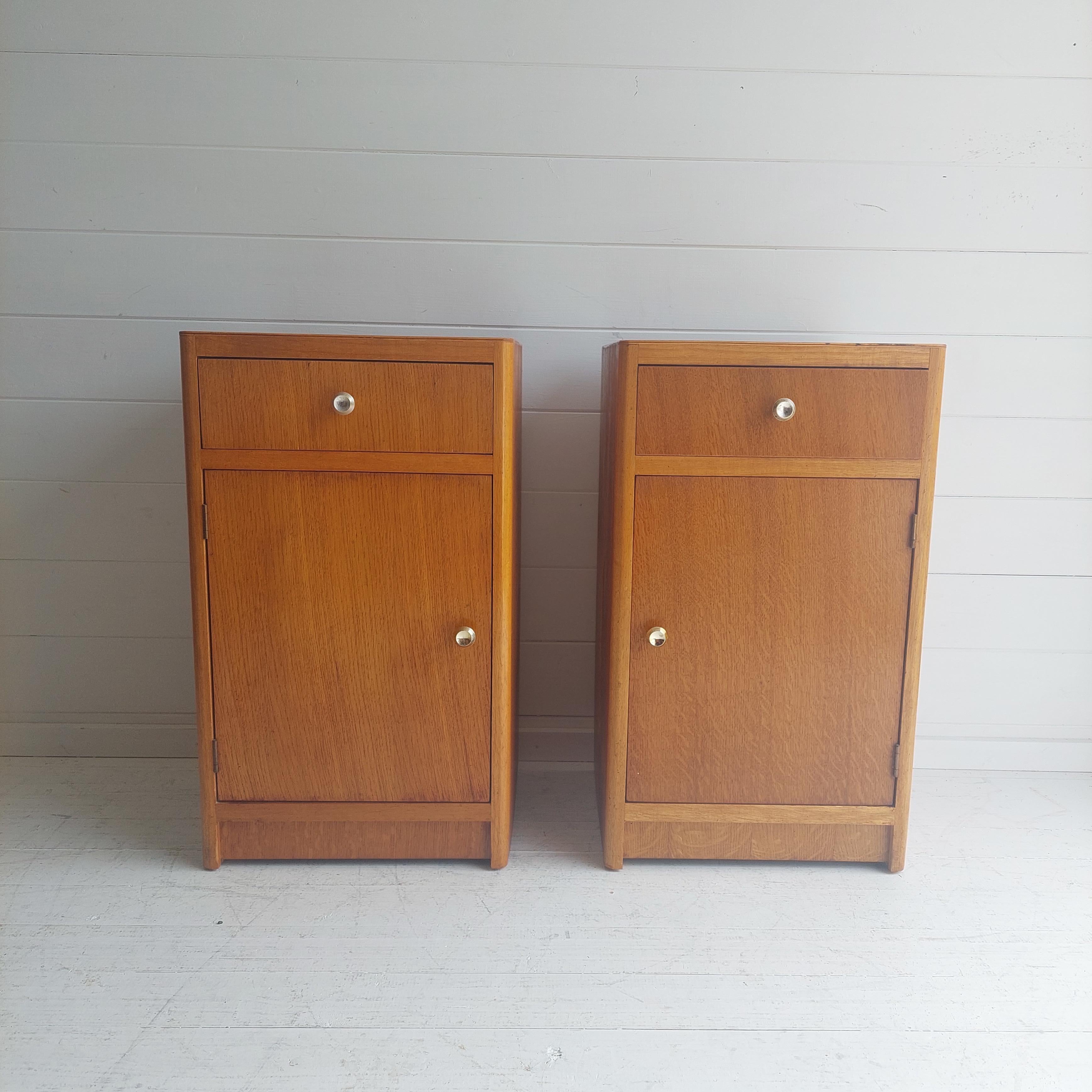 20th Century Mid Century Vintage Pair of oak Bedside Cabinets 50s