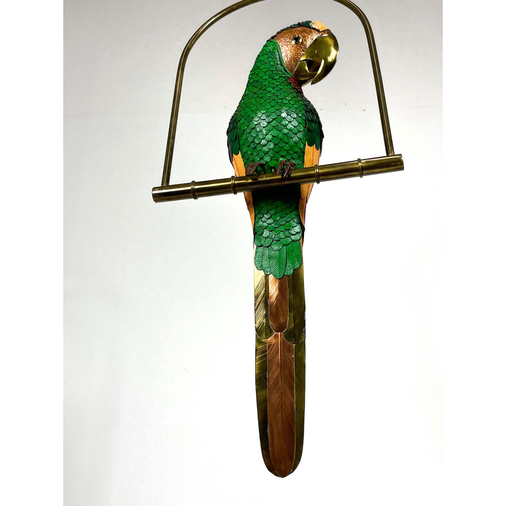Escultura de loro vintage de mediados de siglo en cuero y latón de estilo busto 2