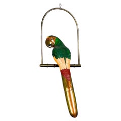 Mid Century Vintage Parrot Sculpture in Leather and Brass in the Style of Bust