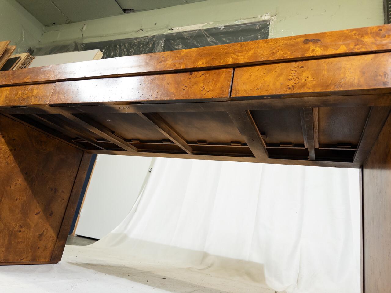 Mid-Century Vintage Parson Style Burlwood Desk For Sale 6