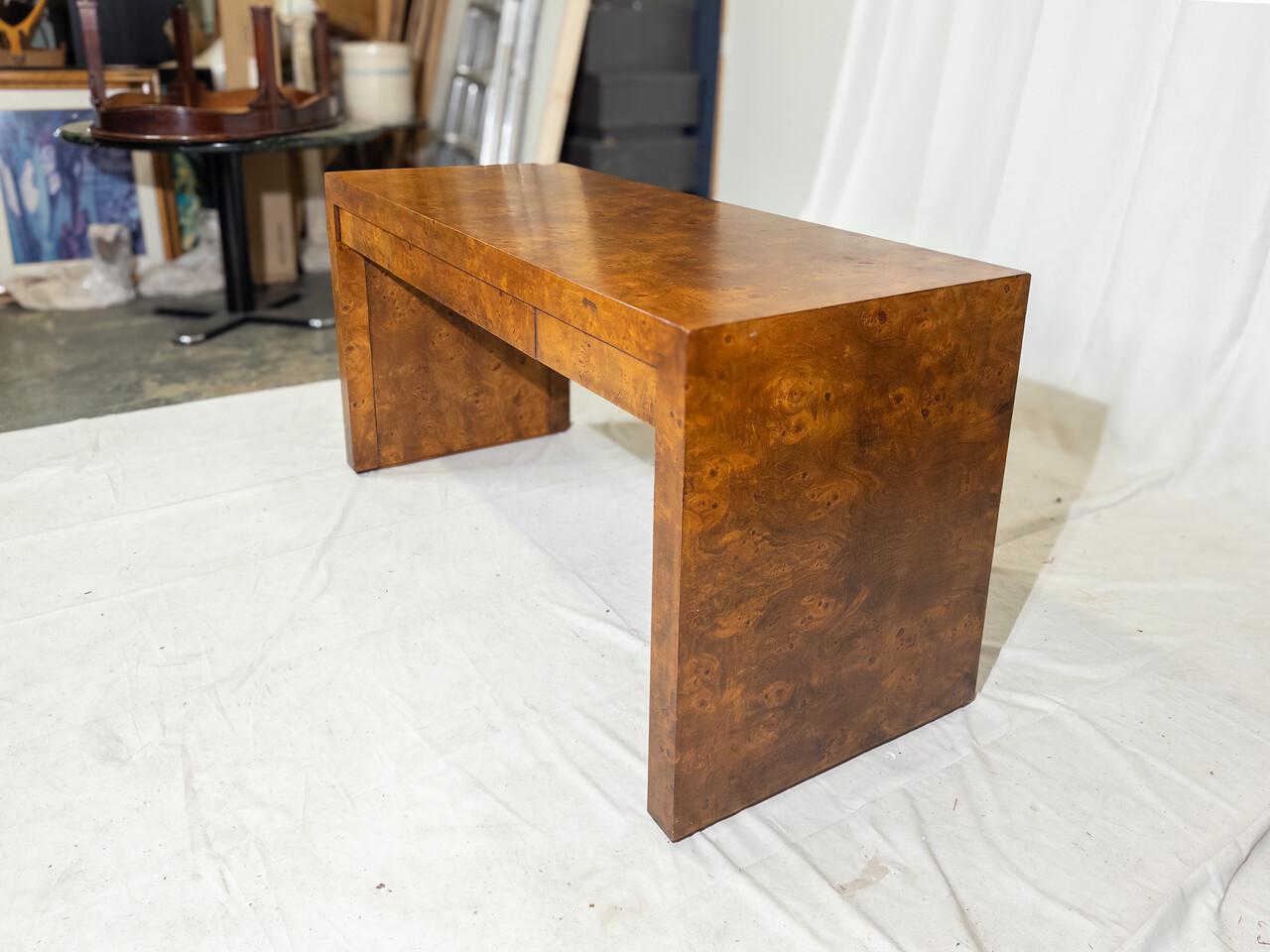 American Mid-Century Vintage Parson Style Burlwood Desk For Sale
