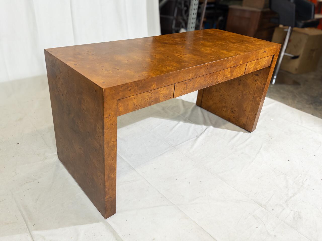 Veneer Mid-Century Vintage Parson Style Burlwood Desk For Sale