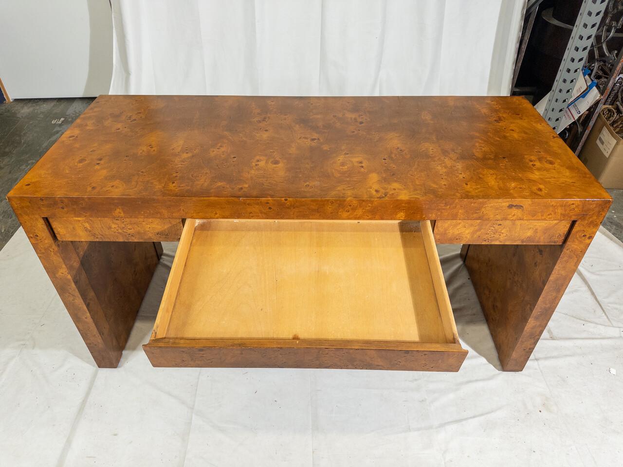 20th Century Mid-Century Vintage Parson Style Burlwood Desk For Sale