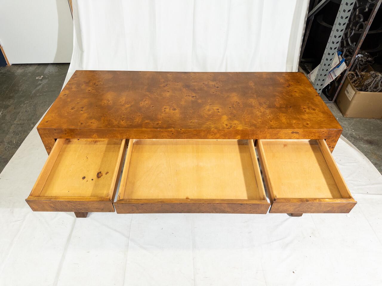 Mid-Century Vintage Parson Style Burlwood Desk For Sale 1