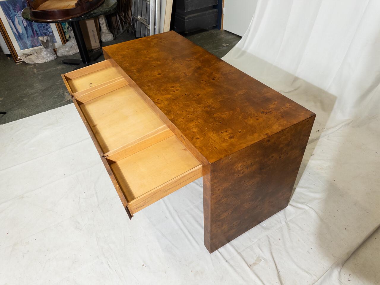 Mid-Century Vintage Parson Style Burlwood Desk For Sale 2