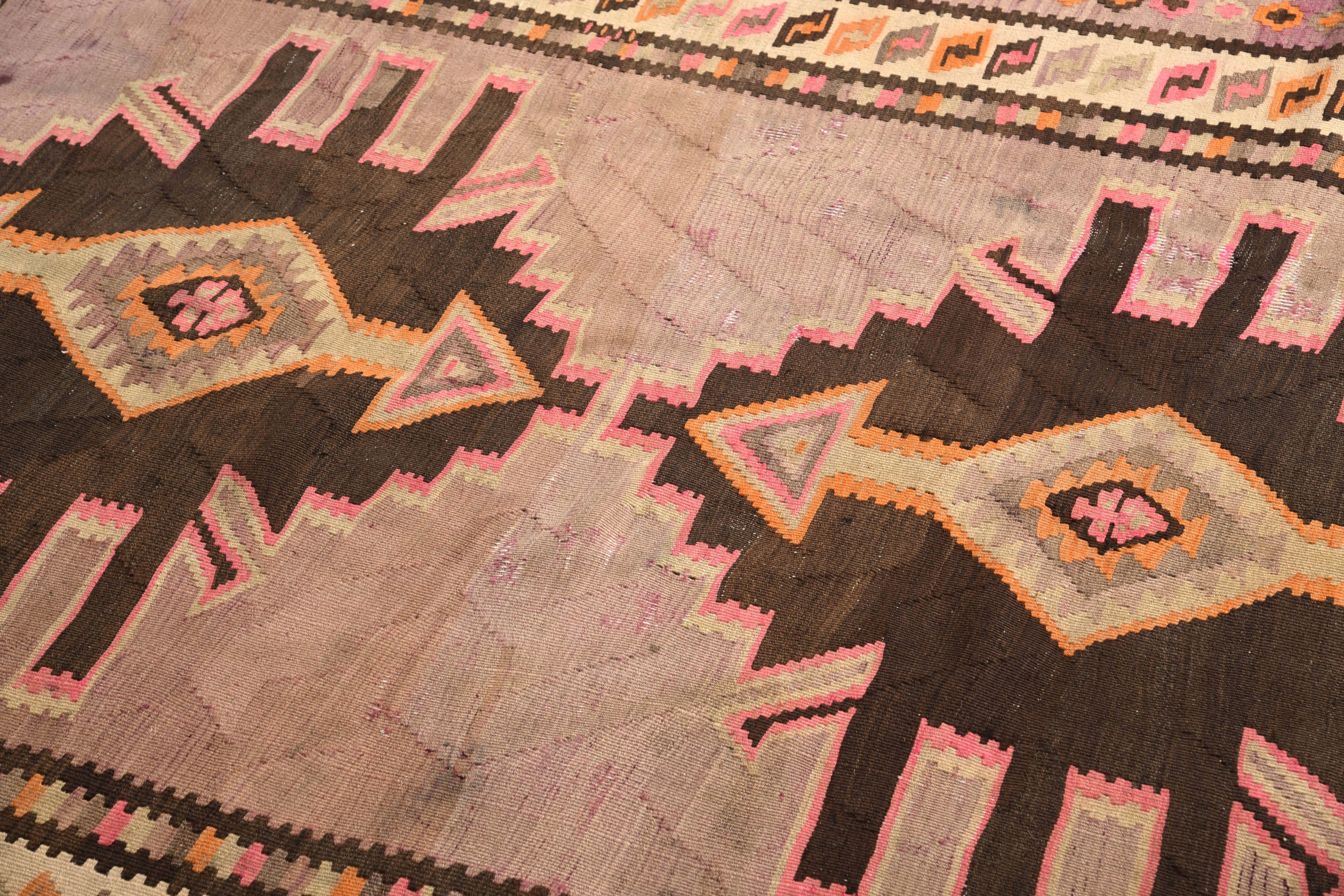 Hand-Woven Midcentury Vintage Persian Kilim Rug in Beige Geometric Pattern by Rug & Kilim